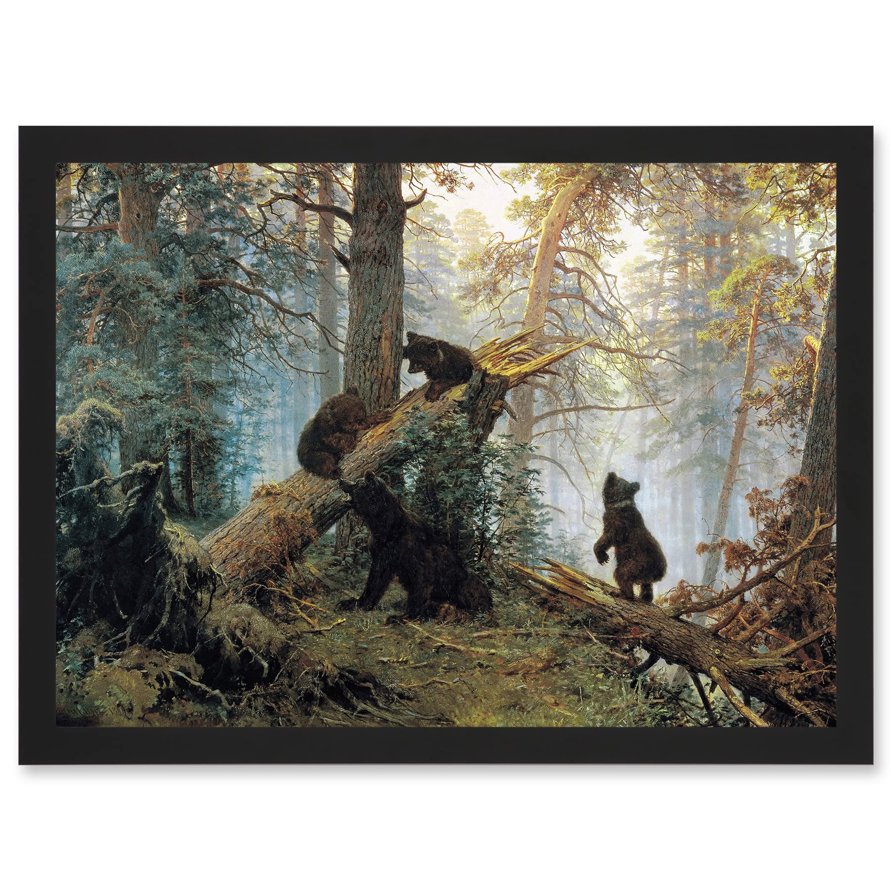Artery8 Ivan Shishkin Morning In Pine Forest Shishkin Ivan Bears Artwork Framed Wall Art Print A4