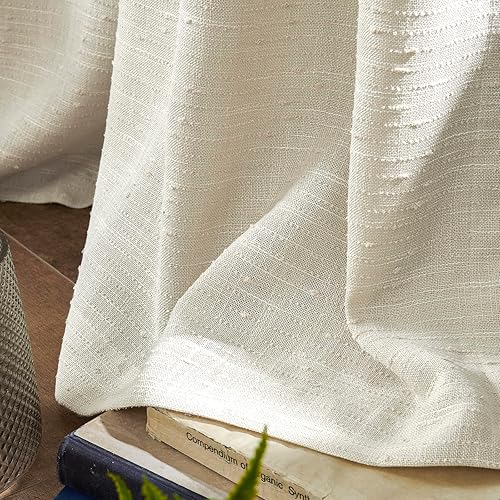 Miniatura 4 de Maison Colette Cortina de lino natural transparente de 95 pulgadas de largo, con pestaña trasera, a rayas, cortinas de gasa transparente para