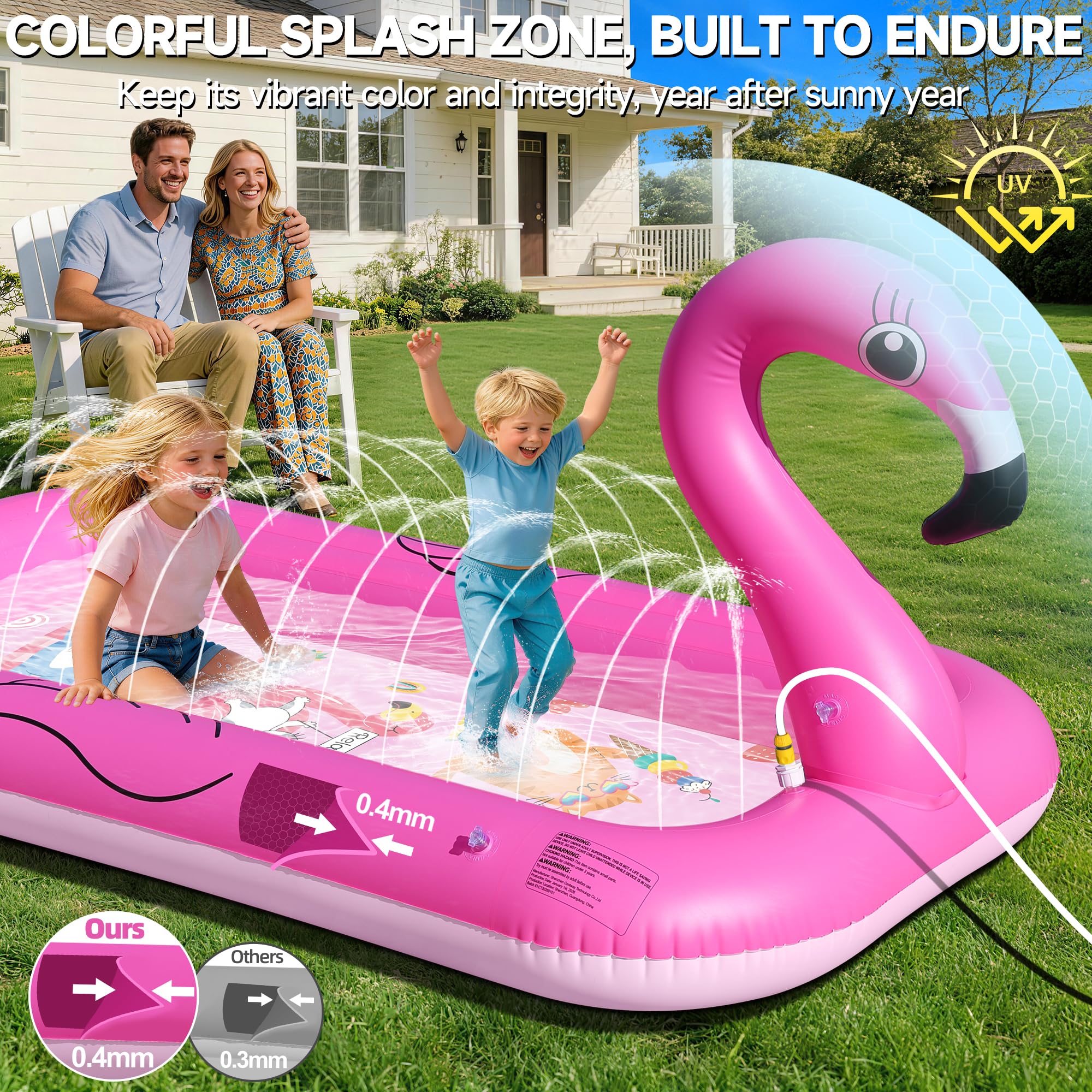 KingSom Tapis de Jeu d'eau Enfants, Flamant Jeux d'eau Enfant Extérieur Épaissi, Tapis Aquatique Antidérapant, Jeux Exterieur Piscine pour l’été, Tapis d'eau Gonflable, Splash Jouet d'eau pour Jardin