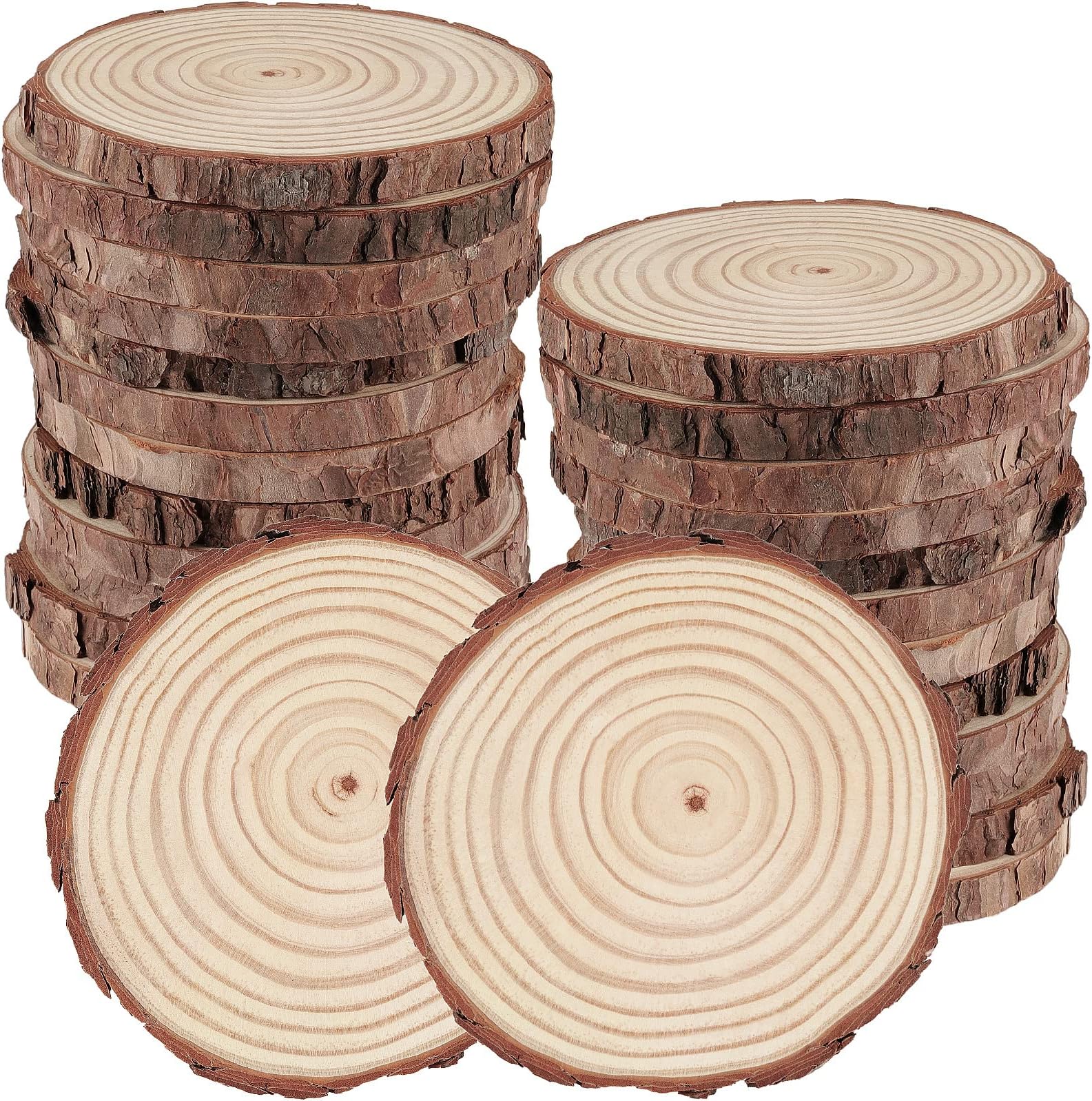 30 PCS 9-10 cm Natural Wood Slices, Unfinished Wood Rounds with Bark, Round Wooden Discs Circles for Crafts Christmas Ornaments Wedding Rustic Decoration DIY Handcrafts