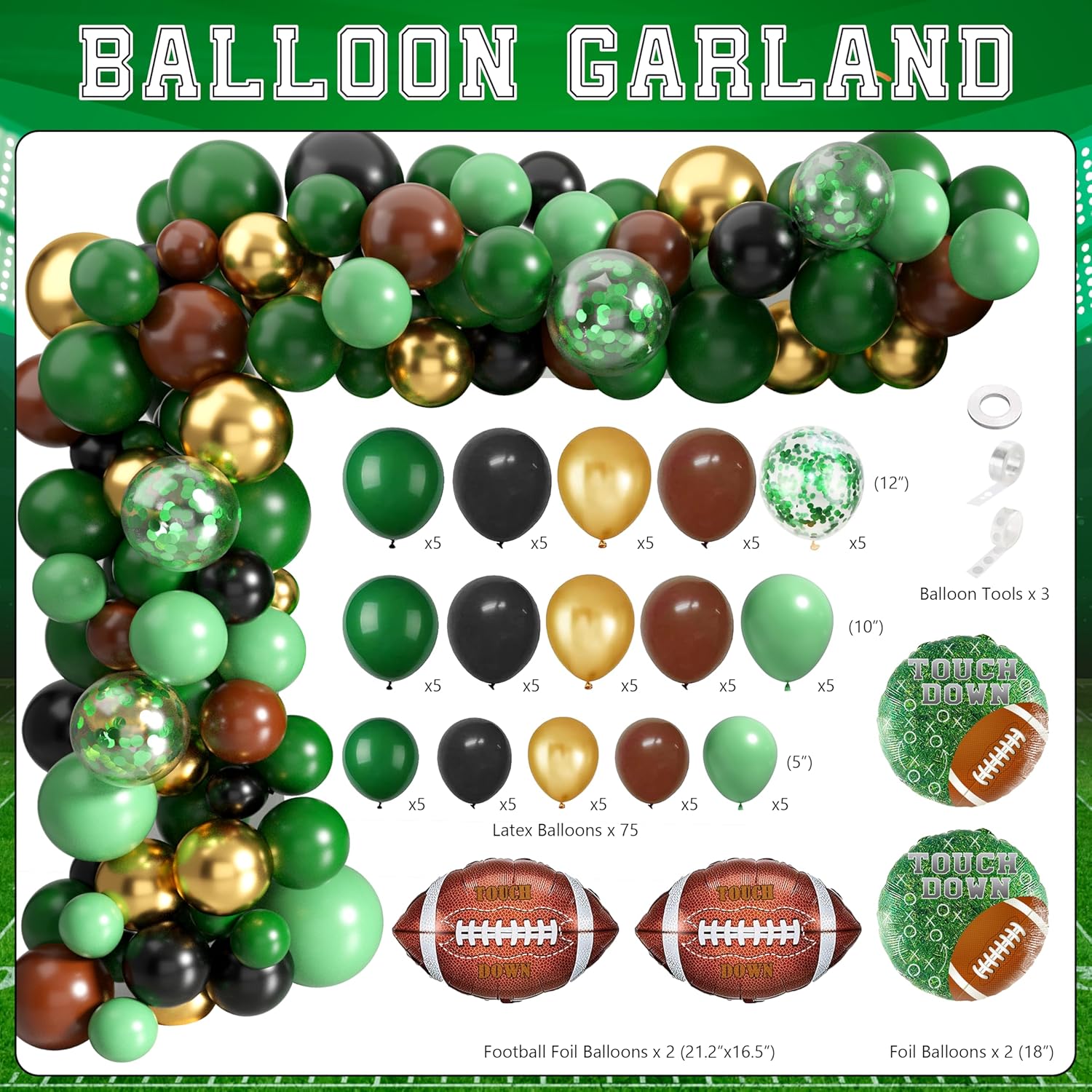 Football Birthday Party Decorations Superbowl Football Party Decoration Supplies Include Balloon Arch Kit Birthday Banner Backdrop Touchdown Tablecloth for Football Game Day Tailgate Party - Image 3