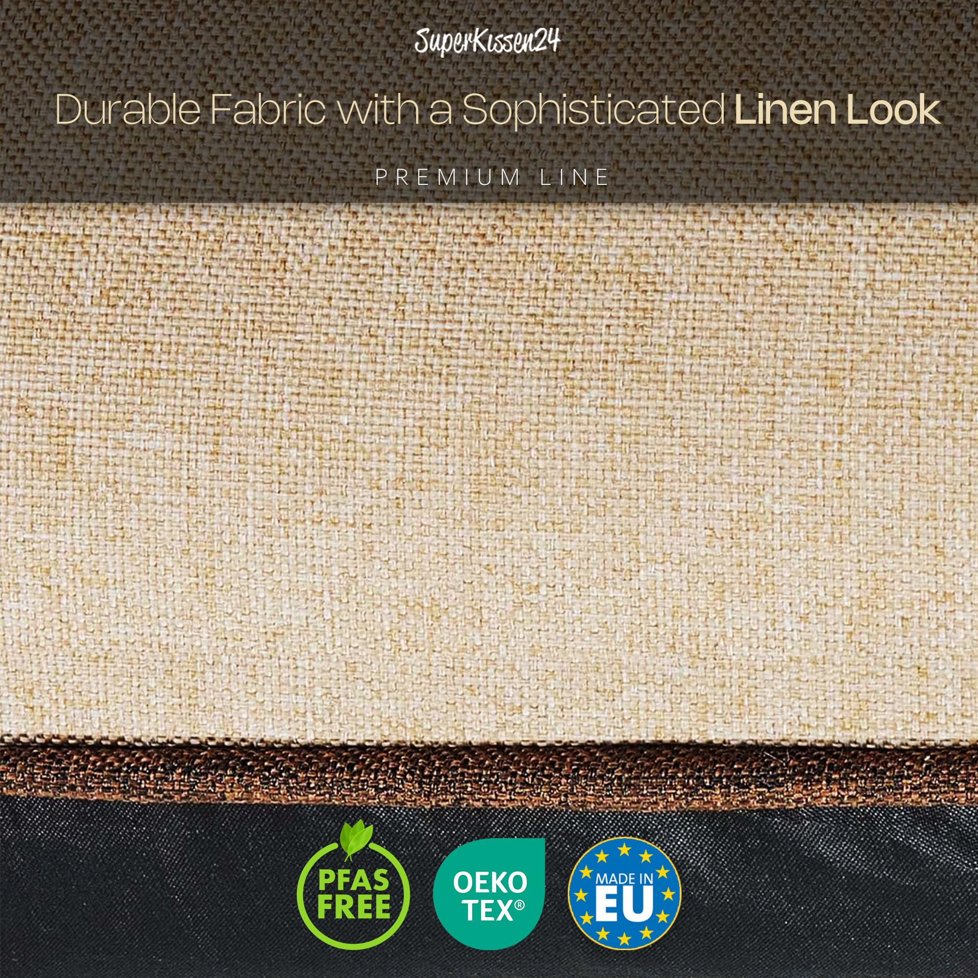 SuperKissen24. Cuscini per Sedie - Cuscino 45x45 cm da Esterno ed Interno Comoda Seduta Impermeabile per Mobili e Arredamento da Giardino, per Pavimento - Lino Beige