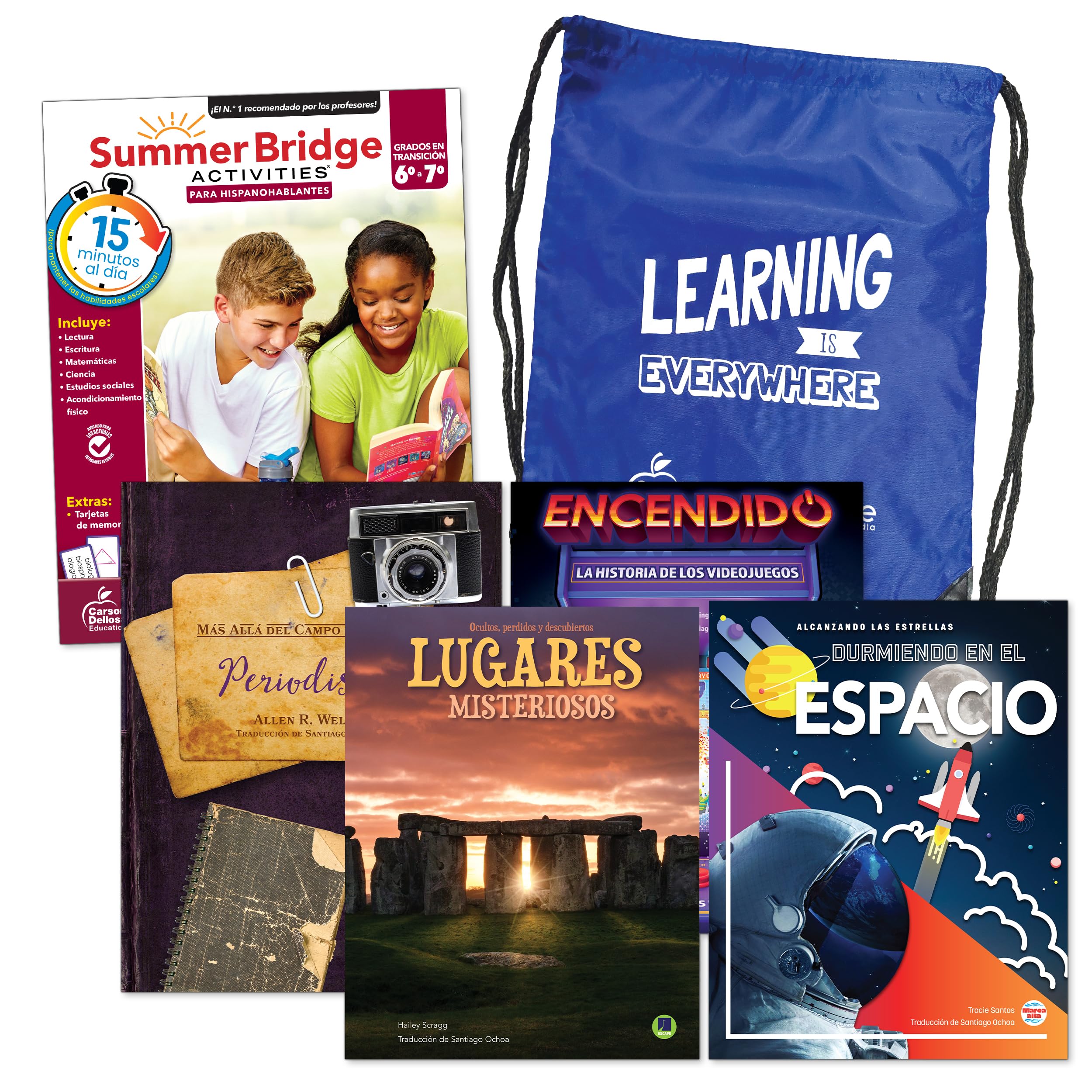Summer Bridge Activities Grades 6-7 Spanish Summer Learning Backpack, Spanish Language 6th Grade to 7th Grade Workbook All Subjects, Flash Cards, Middle School Nonfiction & Fiction Children's Books