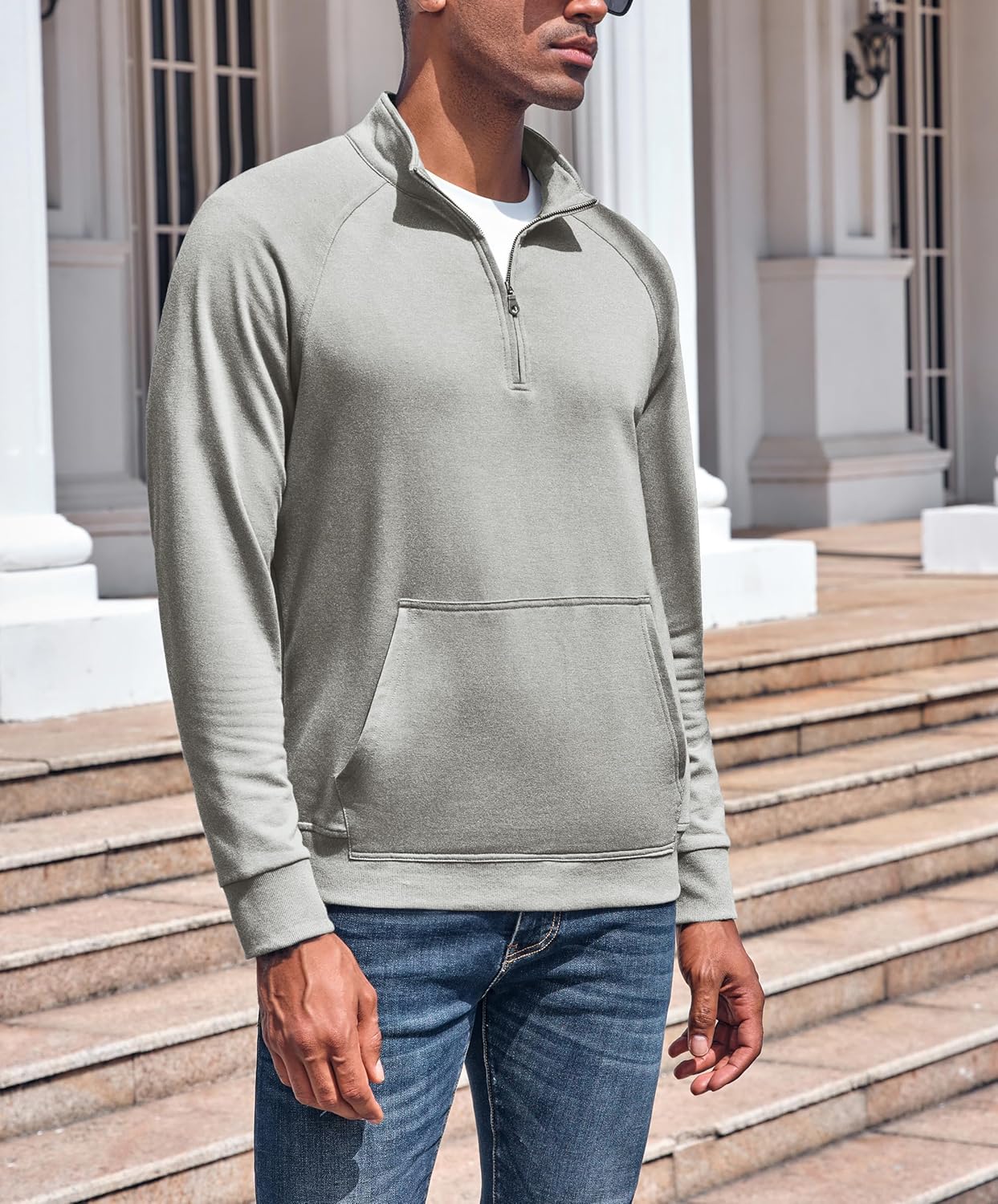 ZIWOCH Mens Quarter Zip Pullover Sweatshirt Long Sleeve Cotton Outdoor Hoodies with Pocket - Image 2