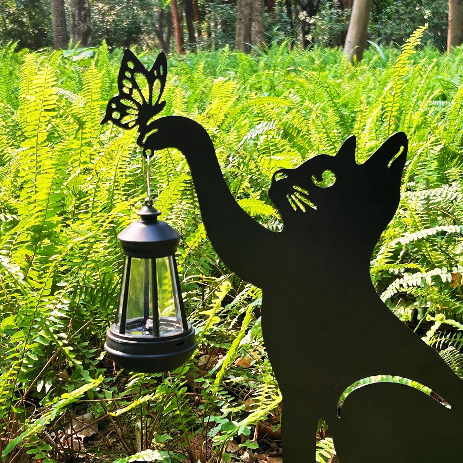 Paperbear Cat Solar Lights, Solar Outdoor Decor, Metal Black Cat Silhouette Light Stake, Garden Decor, Patio Decor, Cat Gifts for Cat Lovers, Art Statue Garden Gifts, Cat Memorial Gifts