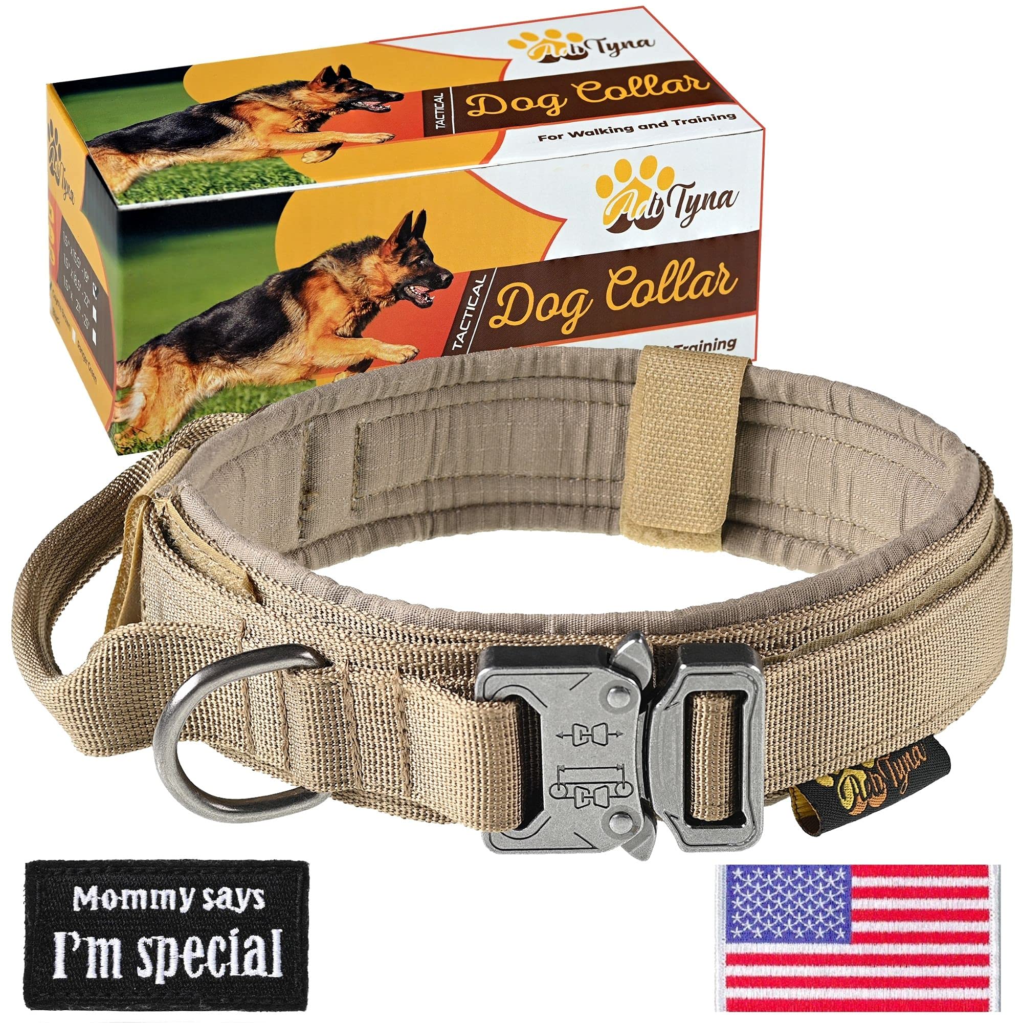 ADITYNATactical Dog Collar for Large Dogs - Soft Padded, Heavy Duty, Adjustable Dog Collar with Handle for Training and Walking