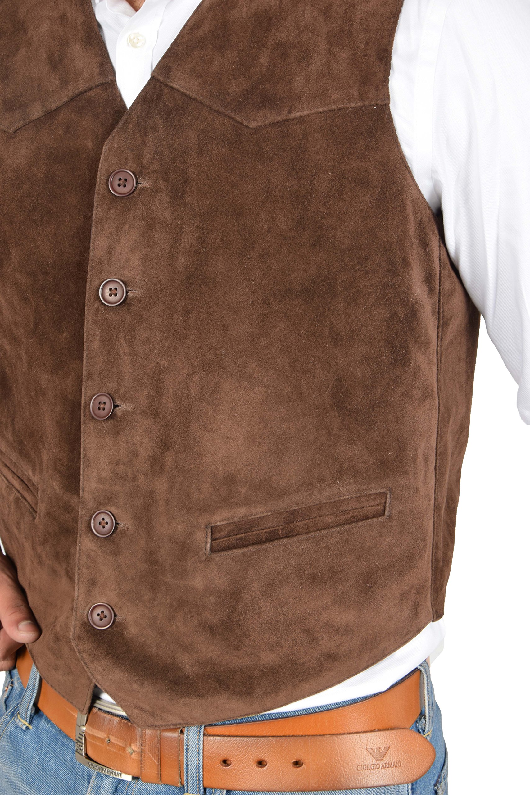 A1 FASHION GOODS Gilet in vera pelle scamosciata per uomo stile classico morbido marrone camoscio gilet Cole