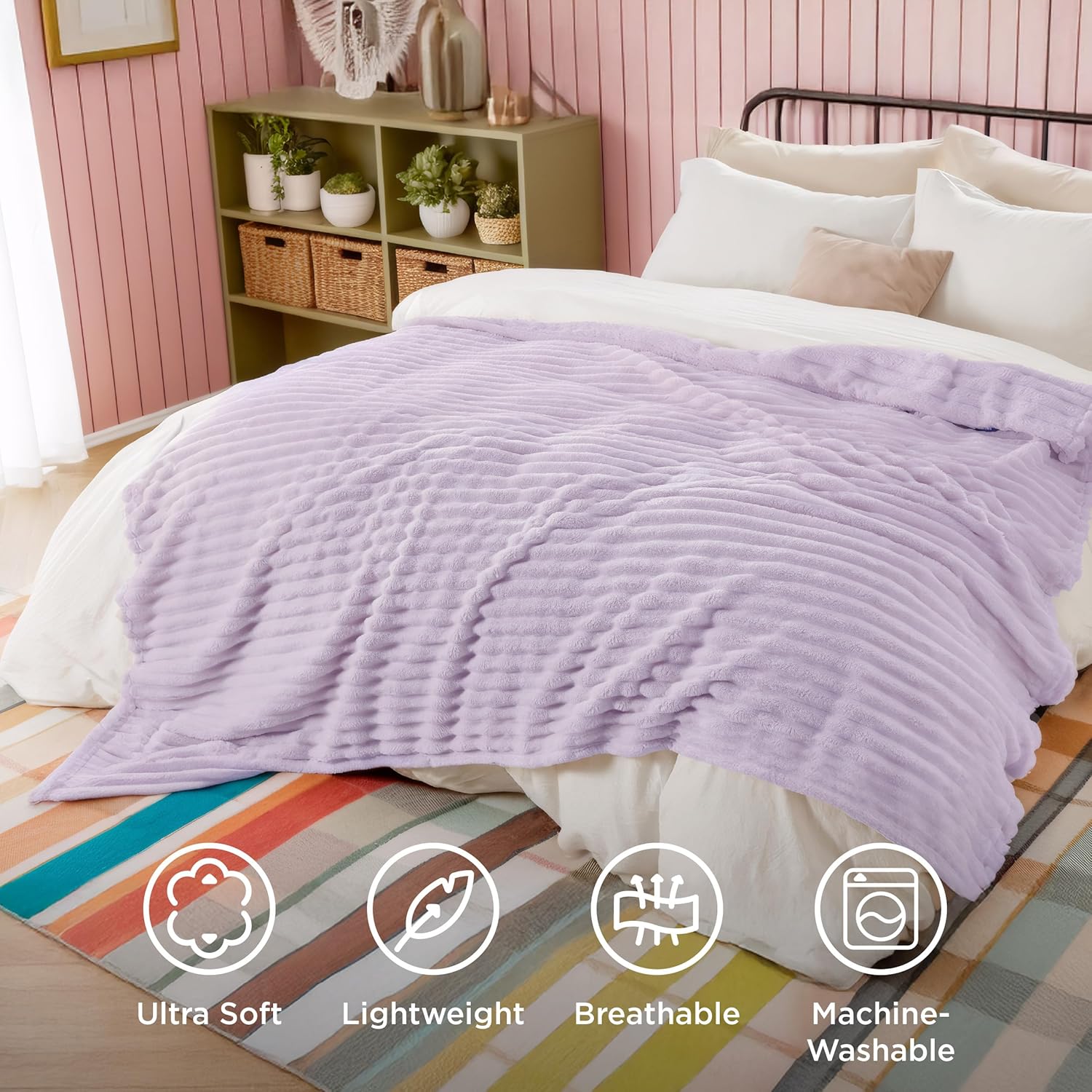Bedsure GentleSoft Lavender Fog Fleece Blanket for Couch - Cozy Soft Blankets for Women, Cute Small Throws for Girls, 90x90 Inches thumbnail