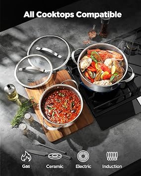Pots and Pans Set Hybrid Stainless Steel, 17PC Nonstick Cookware Set
