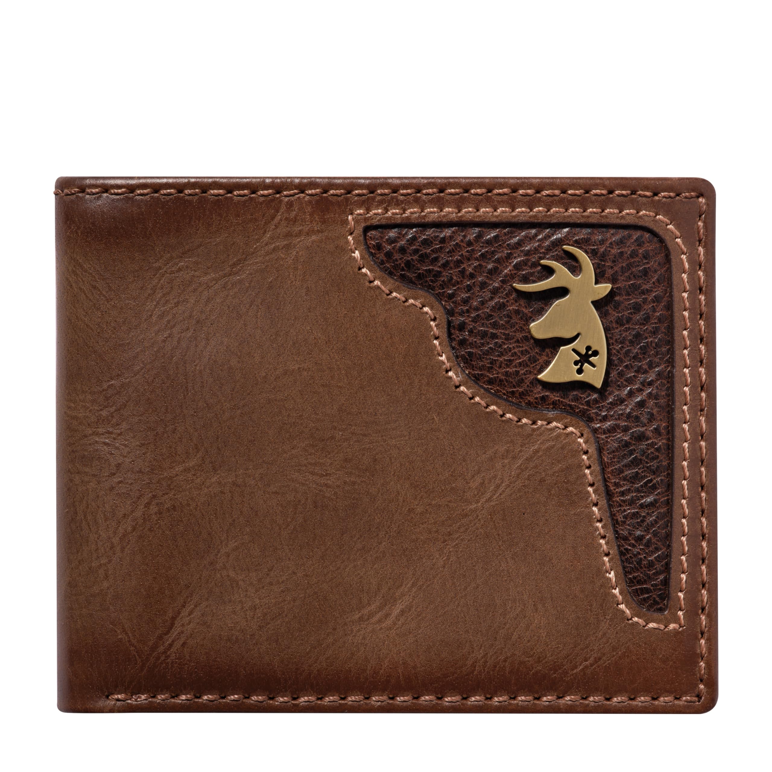 HoJ Co. Deer Ornament Bifold | Mens Leather Wallet | Hand Polished Full Grain Cowhide Leather | Deer Hunter Gift | Classic Slim Wallet Brown Bi-fold, Brown, Bifold, Braun