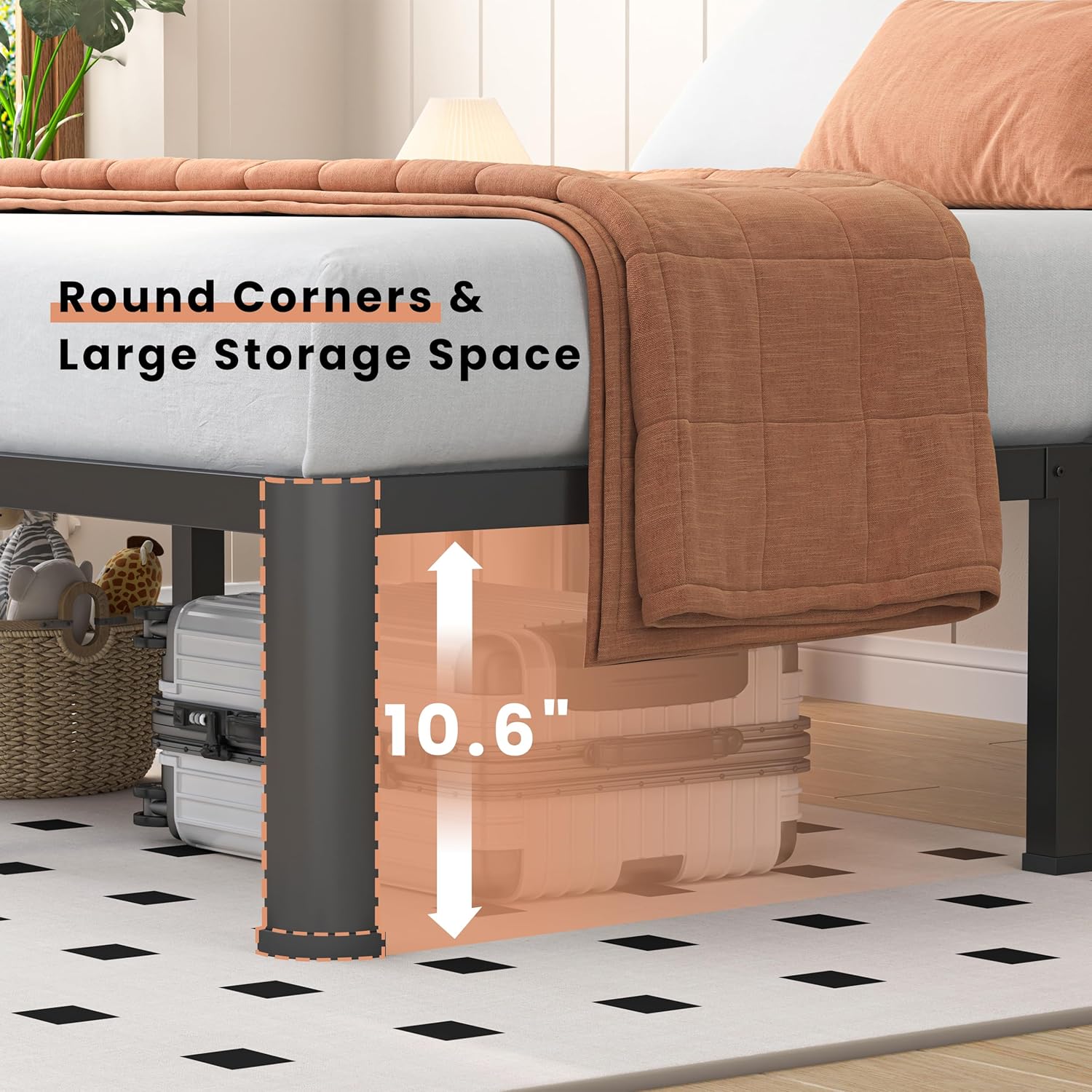 12 Inch Twin Heavy Duty 3500 lbs Bed Frame with Round-Corner Legs & Anti-Squeak Design – Quick Assembly Metal Platform, No Box Spring Needed - Image 6