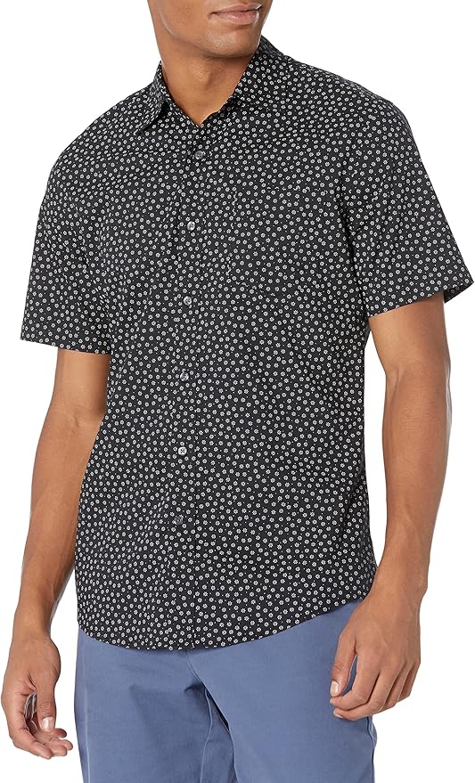 Amazon.com: Amazon Essentials Men's Slim-Fit Short-Sleeve Print Shirt ...
