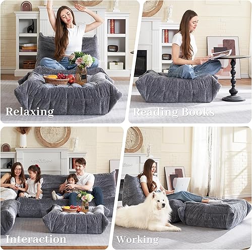 Miniatura 5 de HABUTWAY Puf Otomano, Reposapiés, Silla junto a la Chimenea, Sofá Puf Perezoso de Espuma Viscoelástica para Sala de Estar, Dormitorio, Dormitorio