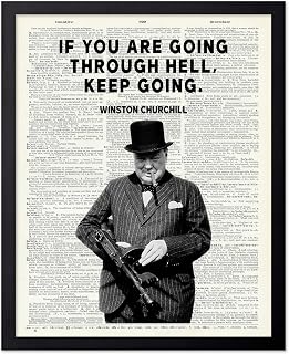 Monem Art Keep Going Poster - Winston Churchill Print - Motivational Art - Encouraging Quotes Art - Gift for Men & Women - Funny Inspiring Decor for Living Room or Office, 8x10 Black Framed