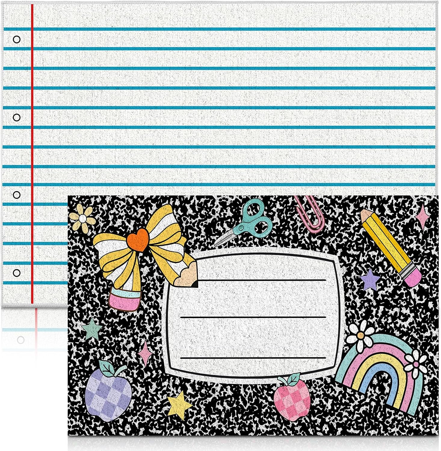 Duraaamo Back to School Doormat Composition Notebook Classroom Rug 2 Pack