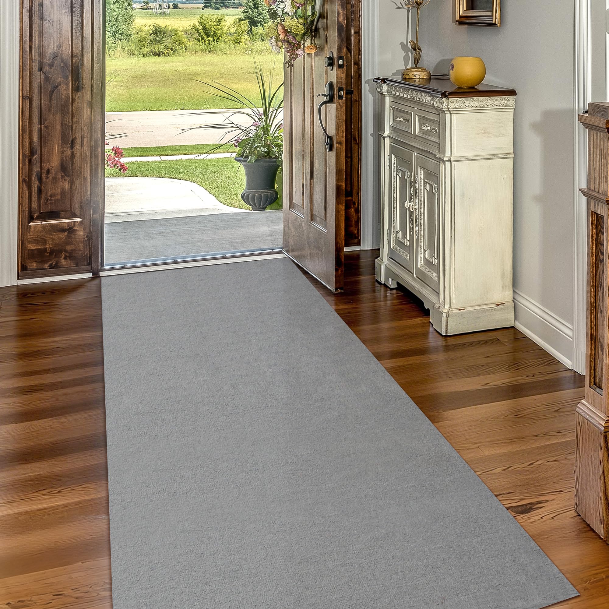 tonchean Teppichläufer Meterware 300x120 cm rutschfest Teppich Läufer Flur | Waschbar Küchenteppich Schmutzfangmatte groß Eingang Korridor Teppich Lang flur Fußmatte für Küche Wohnzimmer Büro, Hellgrau