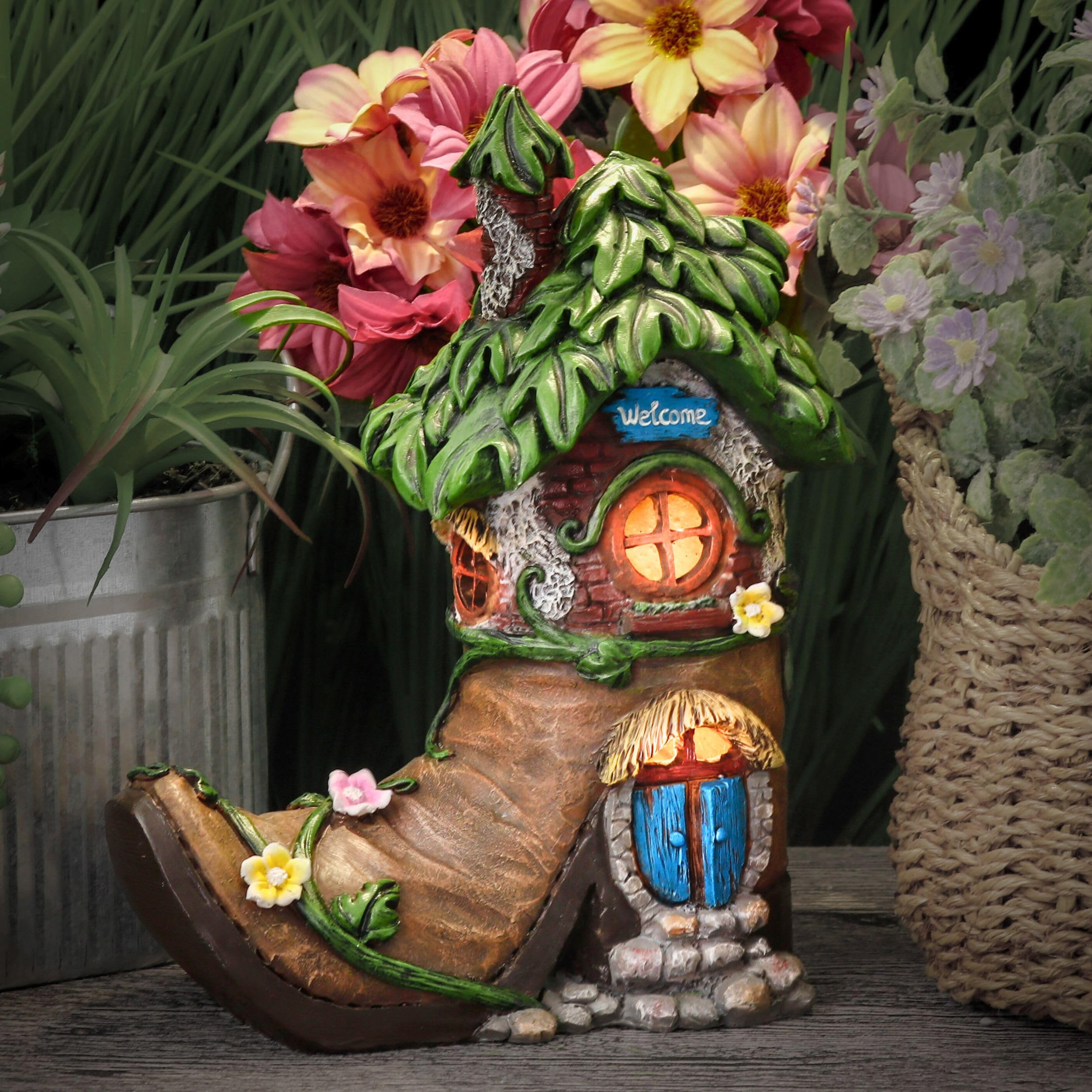 TERESA'S COLLECTIONS Garden Ornaments Outdoor, Lovely Fairy Boot House with Solar Light - Image 3
