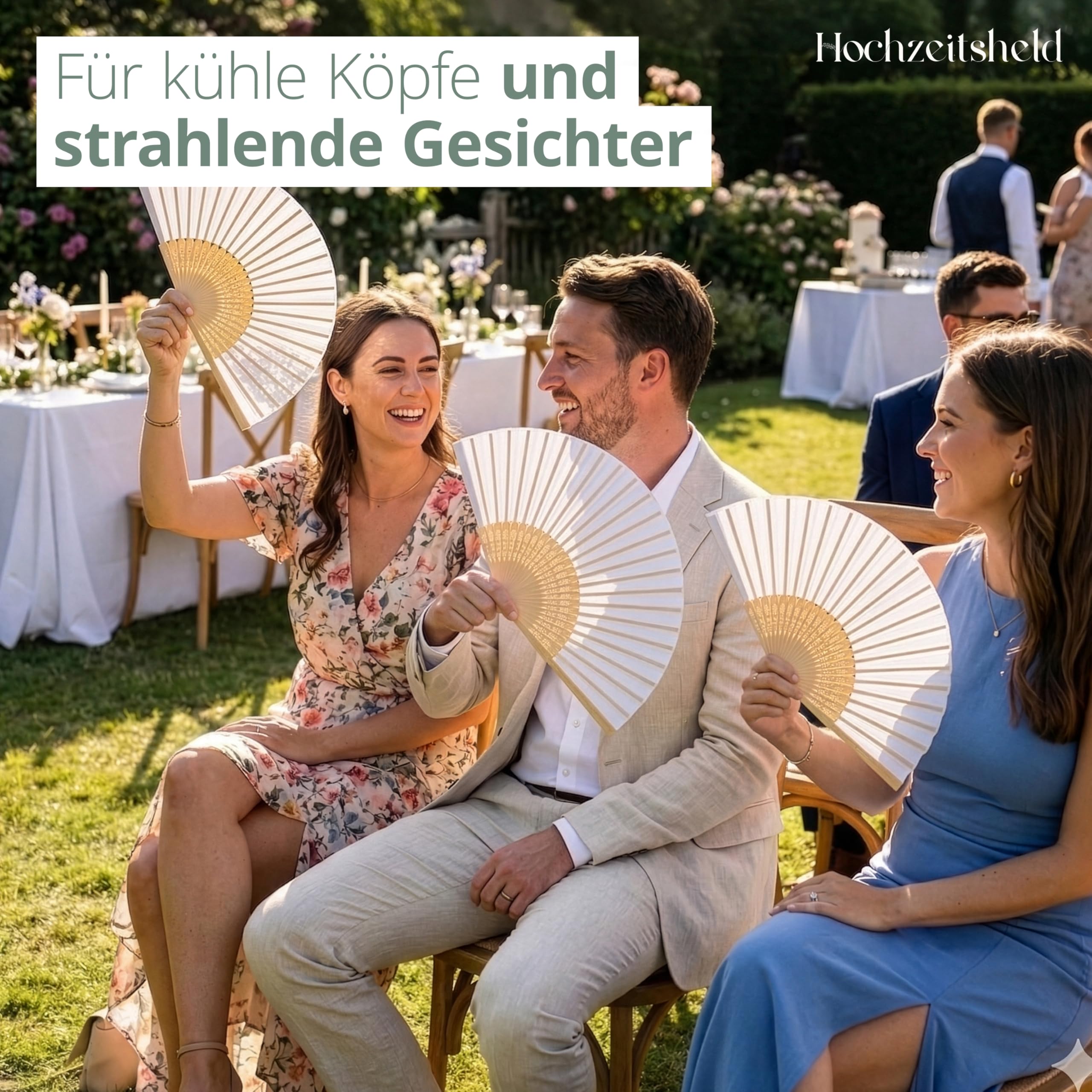 HOCHZEITSHELD Bambus Fächer Hochzeit 20 Stück - Elegante Handfächer als Hochzeitsdeko & Standesamt Deko