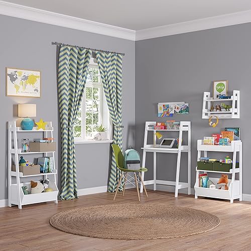 Miniatura 4 de RiverRidge Estantería de escalera de 4 niveles para niños con contenedor organizador de juguetes, 2 contenedores plegables de tela rosa y espaciosos