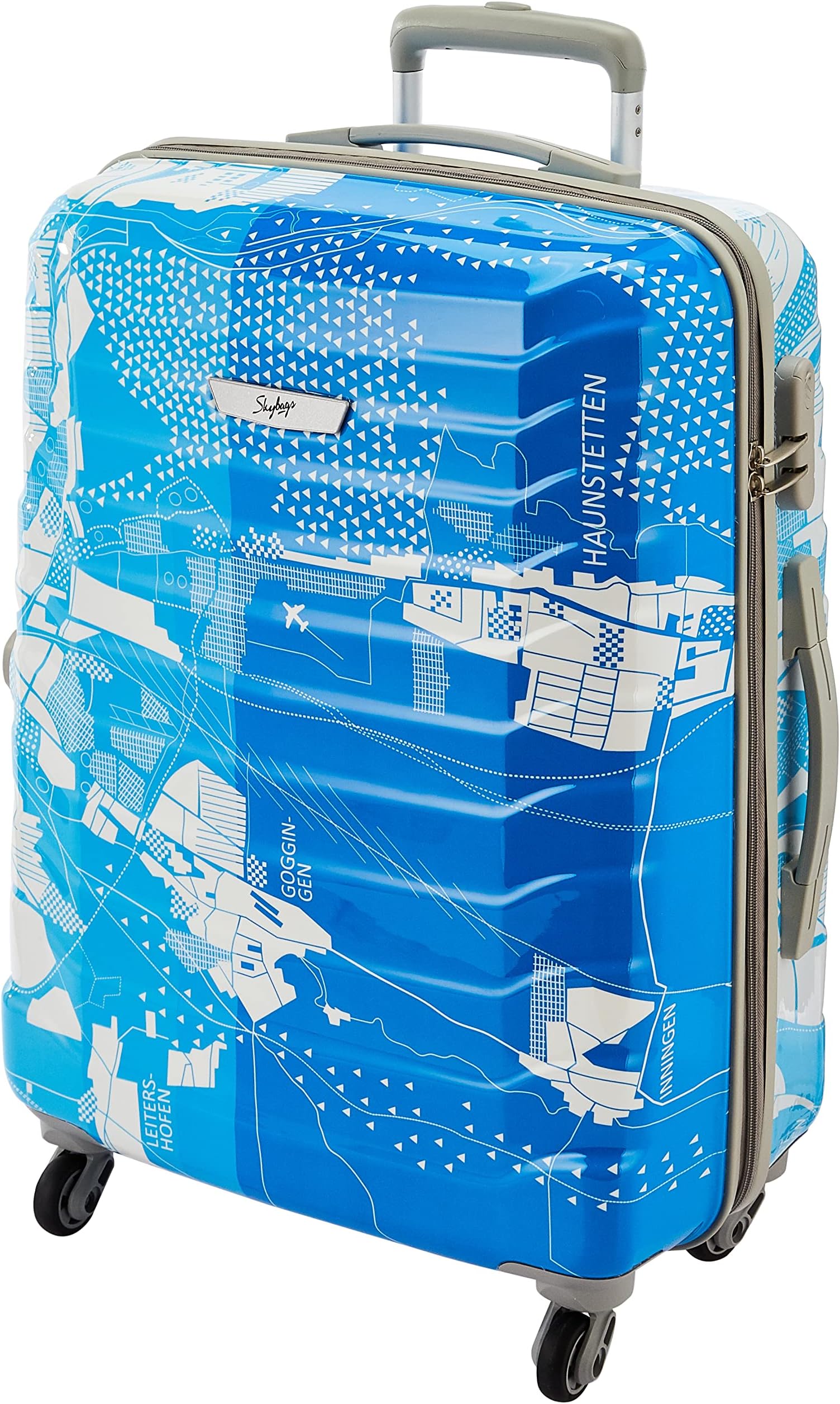 Skybags Trooper 65 Cms Medium Check-In Polycarbonate Hardshellsided 4 Wheels Spinner Luggae/Suitcase/Inline Trolley Bag- Blue And White