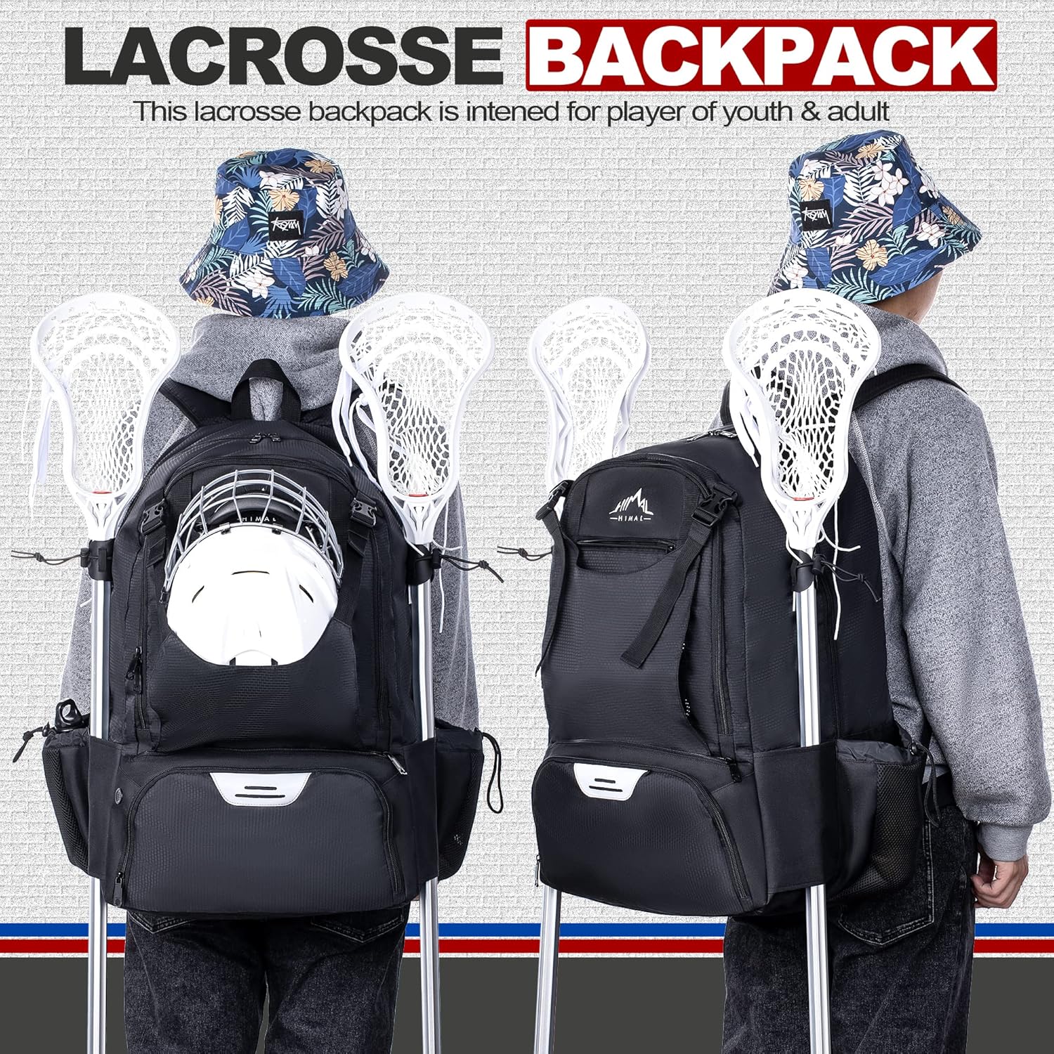GoHimal Lacrosse Bag - Lacrosse Bags for Boys - Extra Large Lacrosse Backpack with Tow Stick Holder (Black)… : Sports & Outdoors