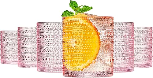 Miniatura 9 de Khen Juego de 6 vasos con cuentas para beber, diseño vintage de hobnail de 12 onzas, diseño de burbujas apagadas para whisky, anticuado, diseño en