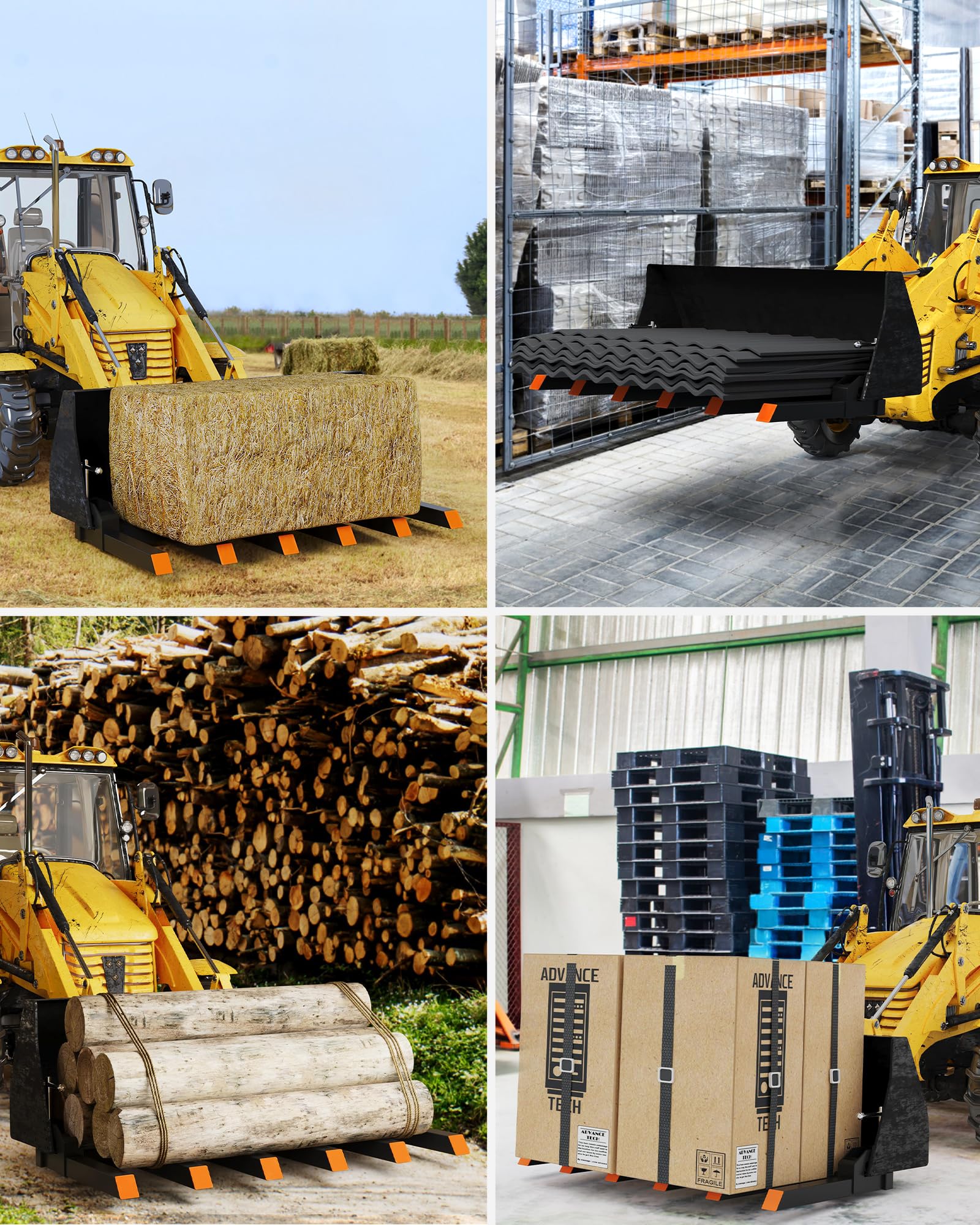 Clamp on Debris Forks to 60" Bucket,4000lbs Tractor Bucket Forks,Clamp