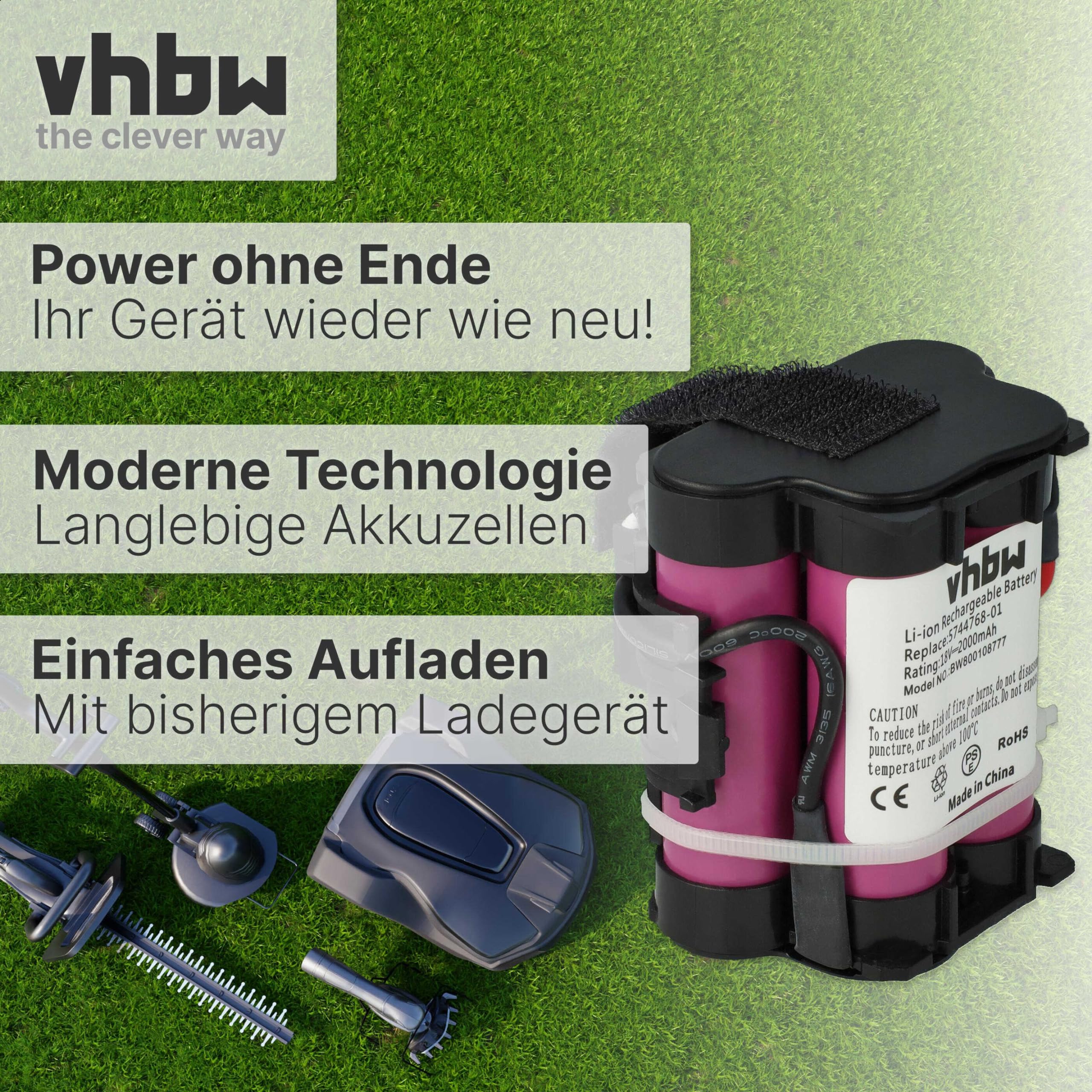 vhbw Batería Compatible con Husqvarna Automower 105, 308x, 305, 308 Robot cortacésped - Accesorios, recambios (2000 mAh, 18 V, Li-Ion)