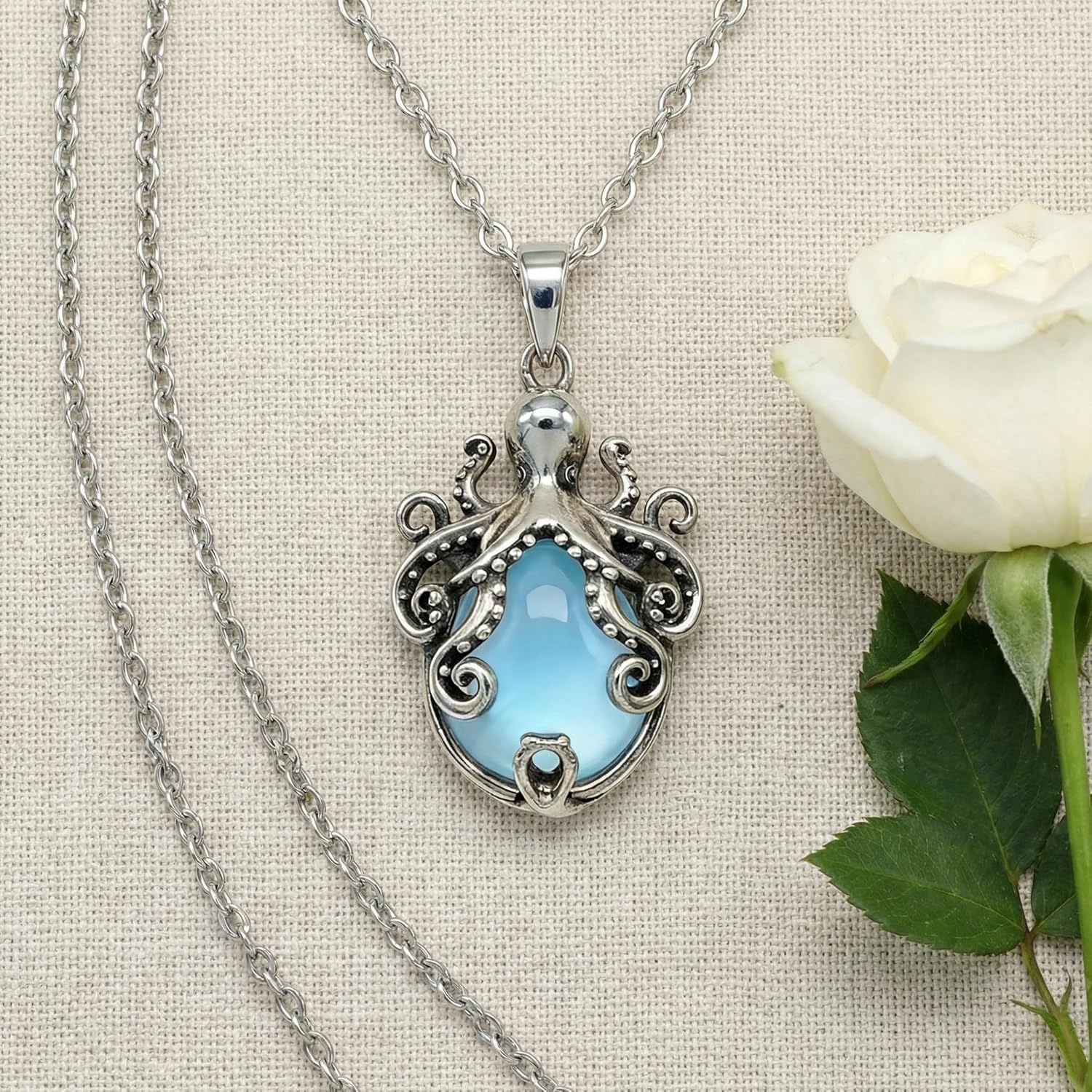 ONEFINITY Octopus Necklace 925 Sterling Silver Moonstone Octopus Pendant Necklace Ocean Animal Jewelry Gift for Women