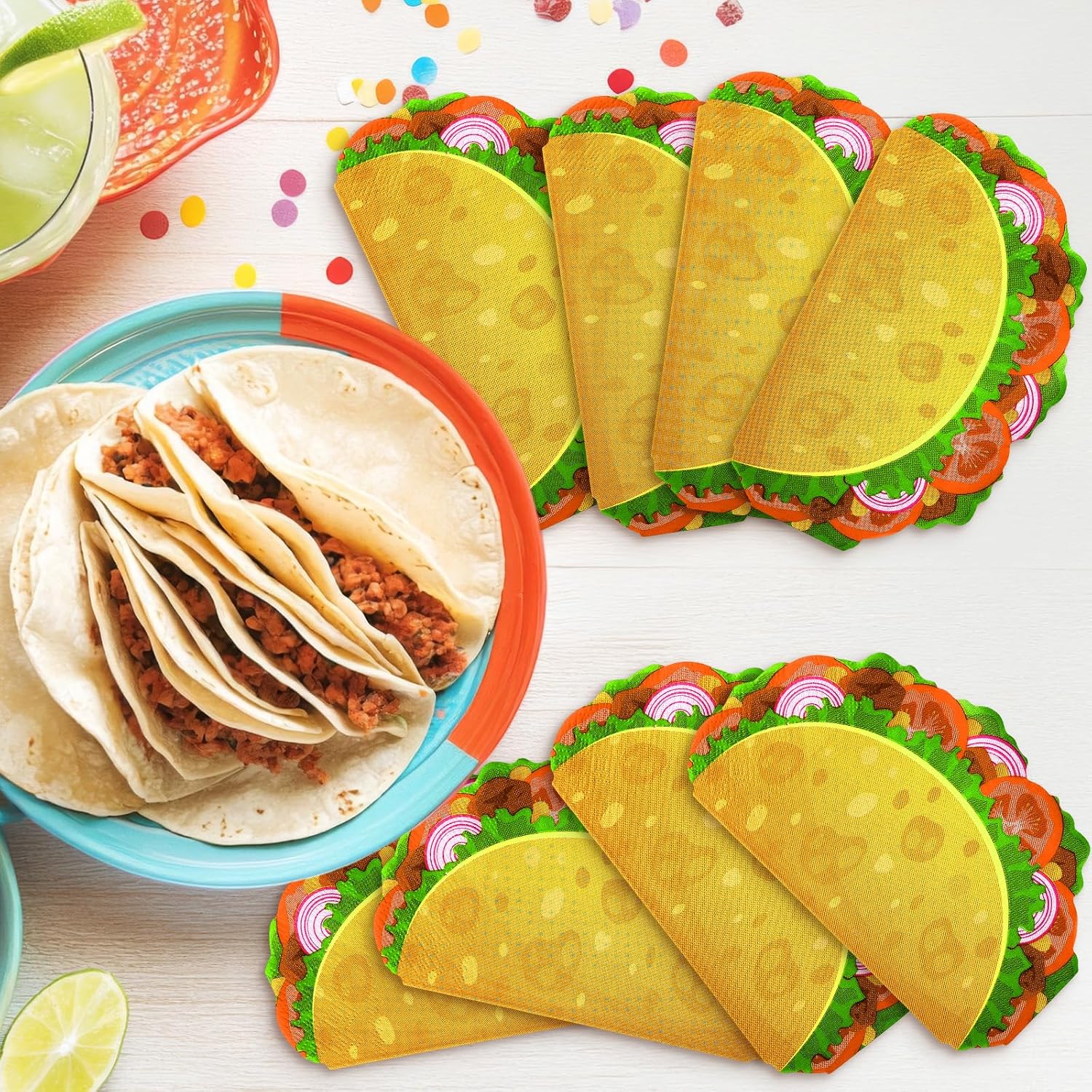 Mexican Fiesta Napkins Taco Themed Birthday Party Decorations Taco Shaped Paper Napkins Mexico Funny Fiesta Fifth de Mayo Party Supplies for Baby Shower Tuesday Bachelorette Decor 100pcs 6.5 Inch