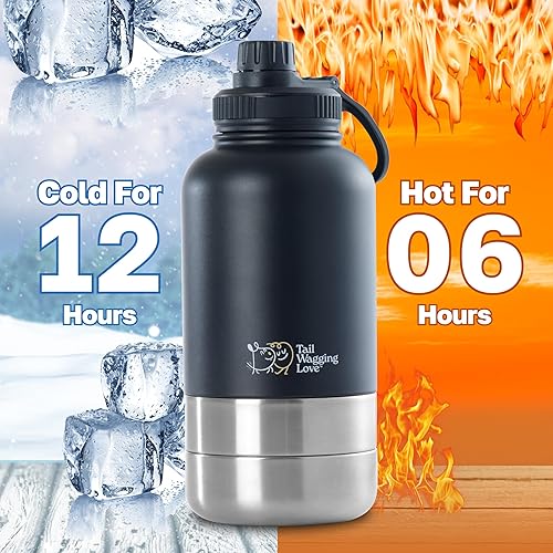 Miniatura 2 de Botella de agua de viaje 3 en 1 de 32 onzas para perros y seres humanos, doble uso, acero inoxidable, mantiene el agua caliente 6 horasfría 12