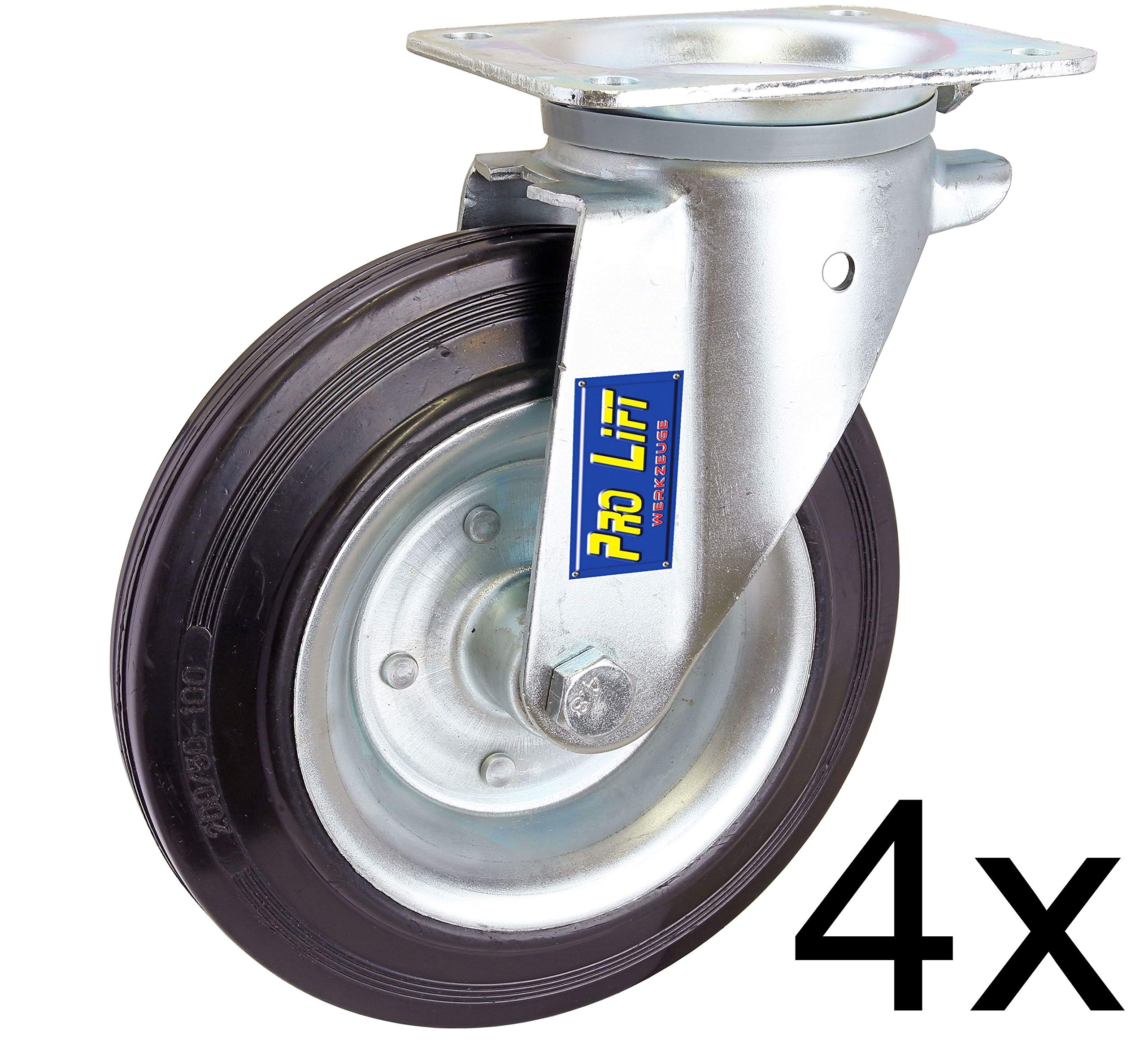 4 Stück Lenkrollen je 210 kg Tragkraft Gummirollenbelag Durchmesser 200 mm Schwerlastrollen Transportrollen lenkbar 4x Rollen