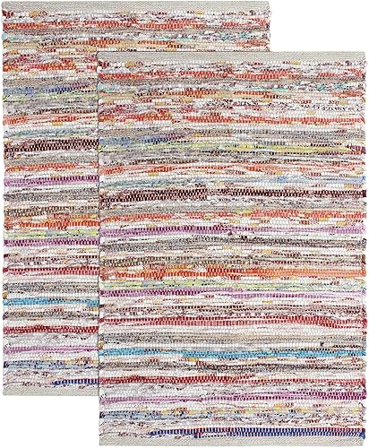 Cotton Craft - Alfombra de algodón reversible hecha a mano, multicolor, hecha de hilos reciclados multicolor, el producto real puede variar en color