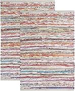 COTTON CRAFT Cotton Chindi Rag Rug - 2 Pack - Boho Farmhouse Rustic Area Accent Throw Rug - Handwoven Reversible Natural Recycled Yarn - Living Room Den Study Home Décor Gift -20 x 32 in - Multi Color