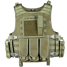 MGFLASHFORCE Tactical Airsoft Vest Adjustable Modular Paintball Vest (Green)