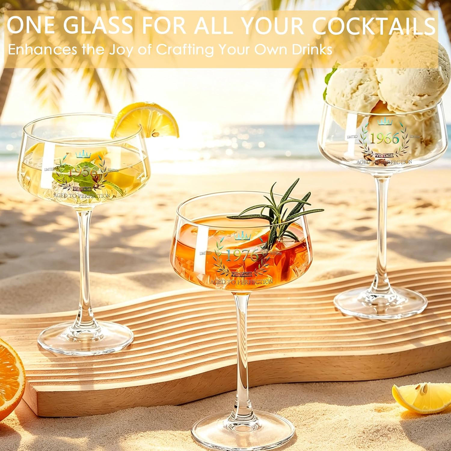 50th Birthday Cocktail Glasses Gift for Woman Colorful Print '1976 VINTAGE' Martini Glass and Greeting Card Gifts set for 50 Years Old Women