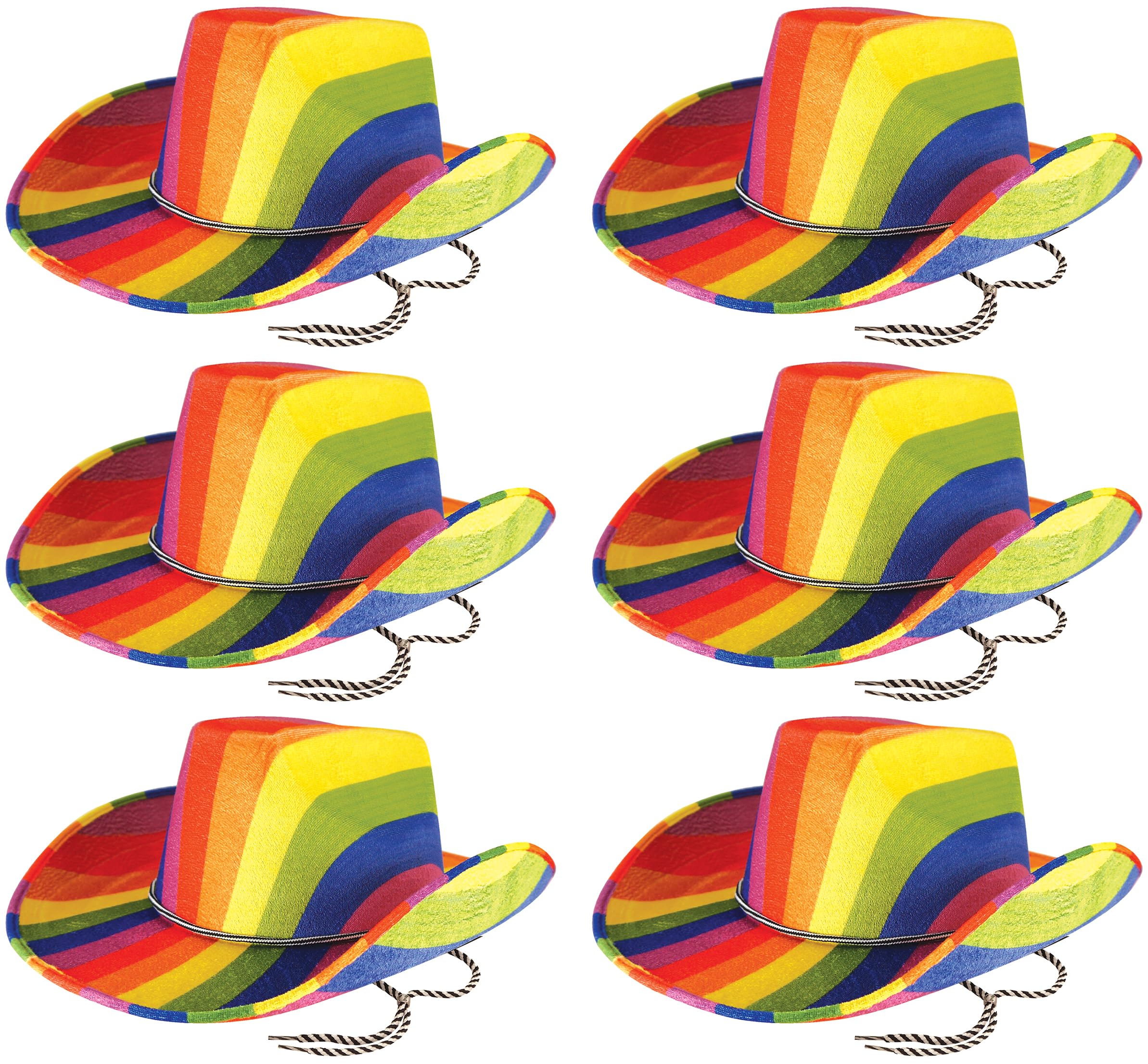 Quickdraw 6 x Rainbow Cowboy Hats LGBTQ+ Pride Hat Party Accessories Fancy Dress Costume Headwear Accessories for Men and Women