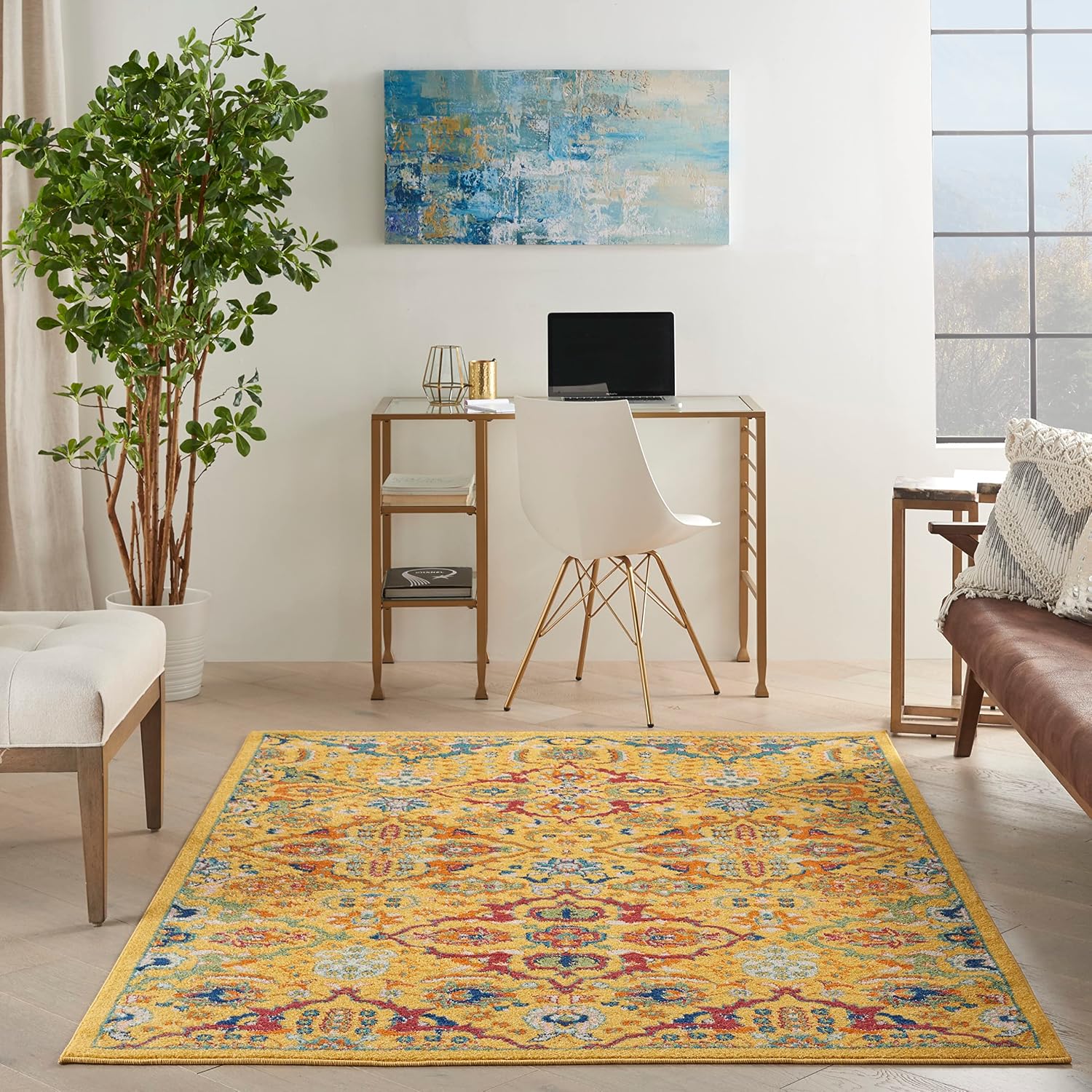 Nourison Home Allur Yellow Multicolor 3' x 5' Area Rug - Easy Clean, Non Shedding, Bed Room, Living Room, Dining Room, Kitchen (3' x 5') image 3
