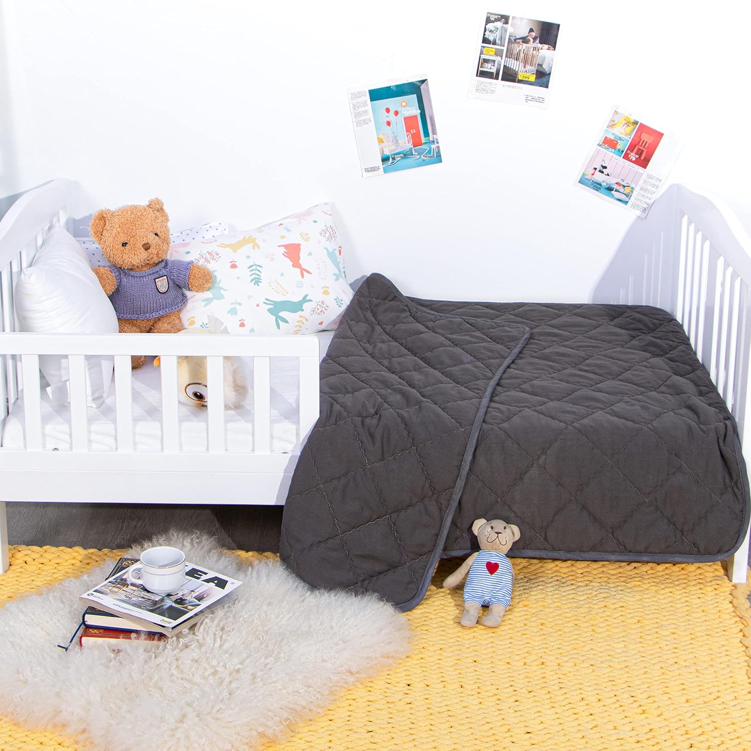 NTBAY Down Alternative Oversized Toddler Comforter, Super Soft and Warm Solid Color Baby Crib Quilted Blanket, 43x60 inches, Dark Grey