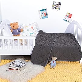 NTBAY Down Alternative Toddler Comforter, Lightweight and Warm Solid Color Baby Crib Quilted Blanket, 39x47 inches, Dark Grey