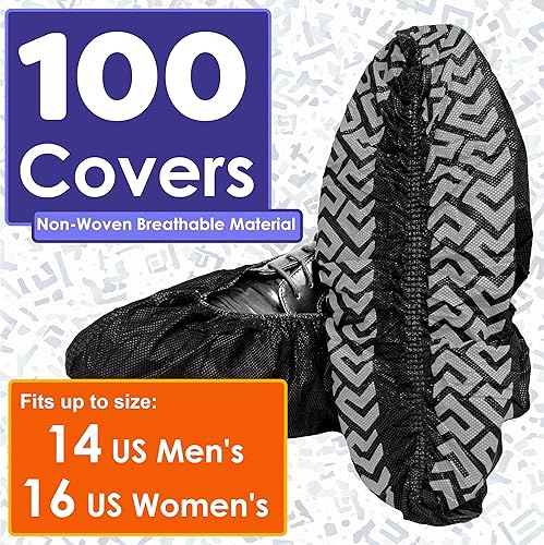 Miniatura 8 de Paquete de 100 fundas negras desechables extragrandes para botas y zapatos. Botines reutilizables resistentes al agua duraderos con peldaños