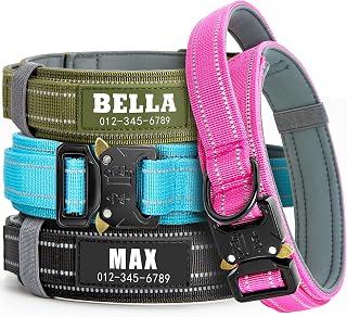 Personalized Tactical Dog Collar with Handle, Reflective & Padded | Custom Name And Phone, Heavy Duty Nylon, Metal Buckle, Multiple Colors, Comfortable Fit For Medium And Large Dogs