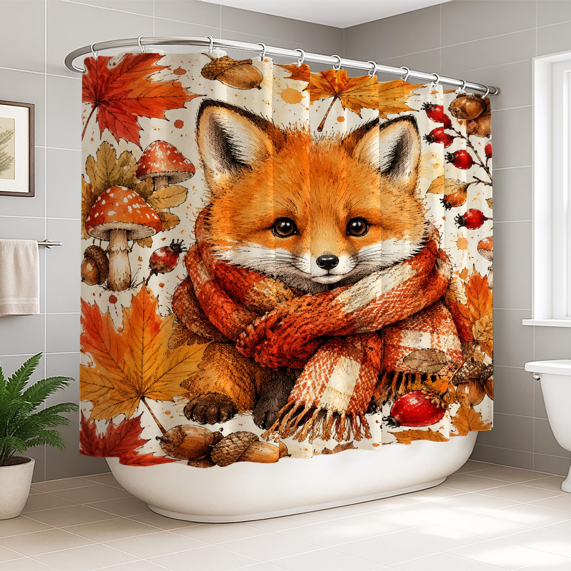 Rideau de douche motif renard pour créer une ambiance forêt naturelle