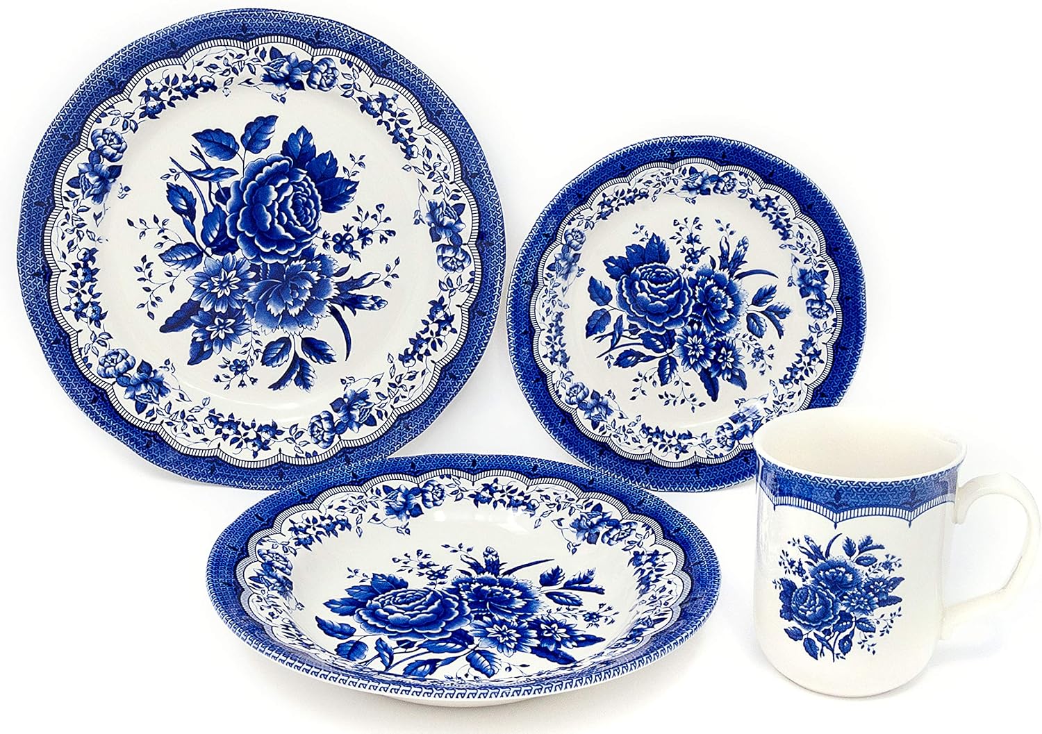 Buy 1 get 1 🔥 Tudor Royal Collection 16-Piece Premium Quality Round Porcelain Dinnerware Set, Service for 4 - VICTORIA Blue, See 10 Designs Inside!