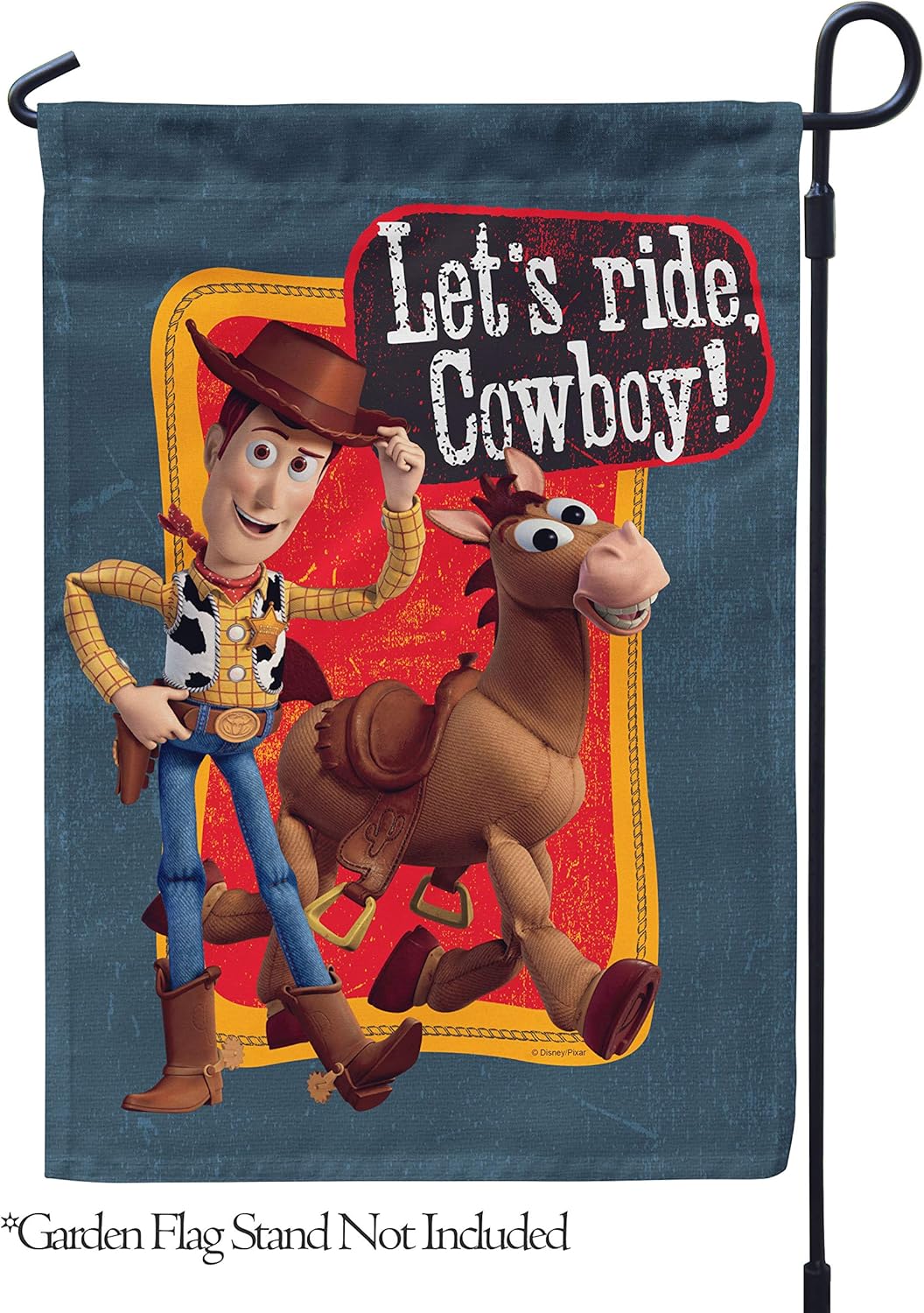Flagology.com,Disney, Woody, Let’s Ride Cowboy Woody – Garden Flag 12" x 18", Toy Story 4,Outdoor, Exclusive Premium Fabric, Officially Licensed Disney