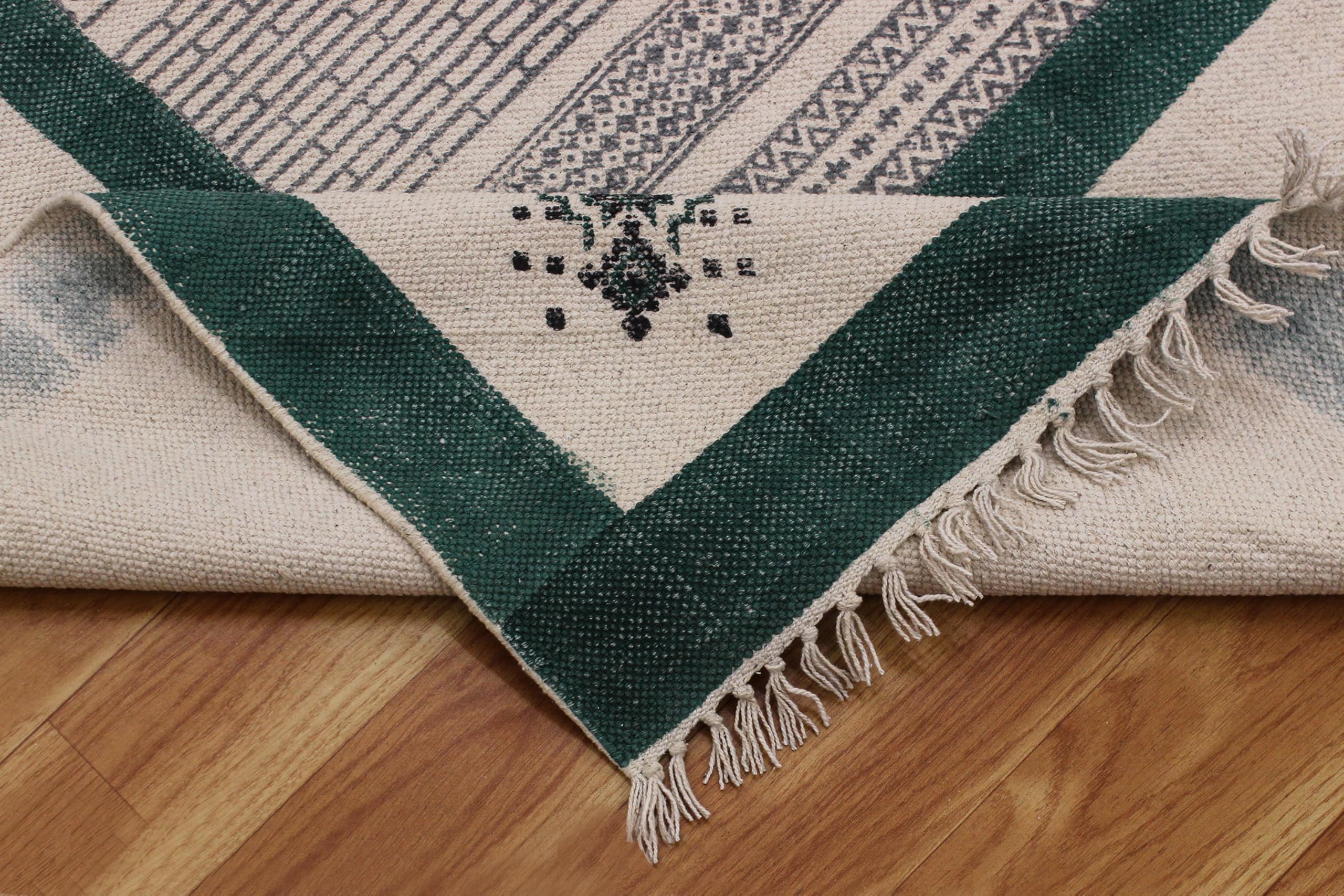 Kelim-Läufer, 6,6 x 35 cm, Flachgewebe, 0,48 cm, handgewaschener Baumwollteppich, für den Innen- und Außenbereich, Läuferteppiche in Türkisblau und Schwarz für Flure, Treppen und Korridore