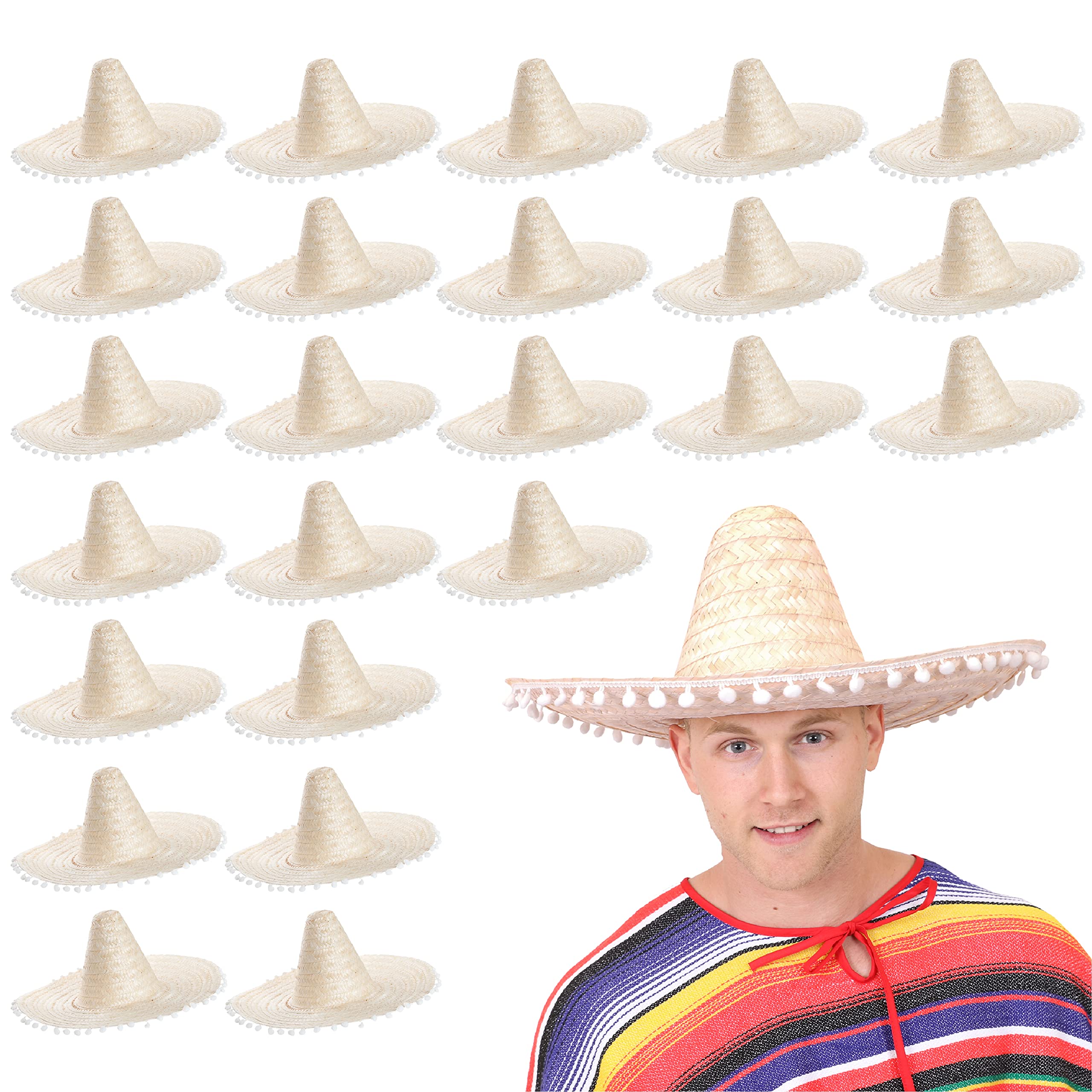 Sombrero messicano con pompon, costume da cappello di paglia naturale. ideale per addii al celibato/nubilato, estate, spiaggia, commercio all'ingrosso disponibile in multipli