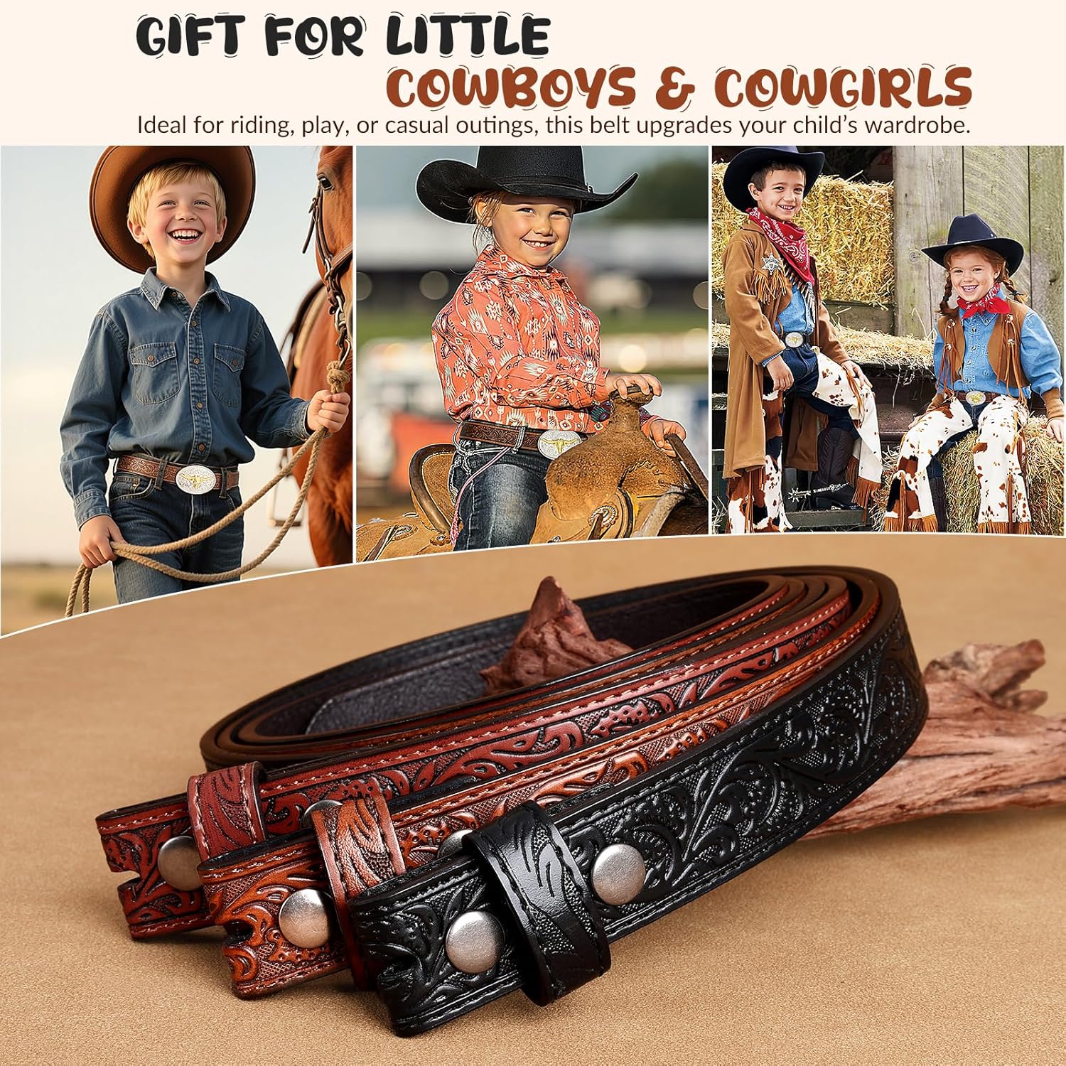 BELTROAD Western Belt Strap for Kids Boys Girls Toddler Genuine Leather Belt Cowgirl Cowboy Kids Western Belts for Jeans Gift - Image 5