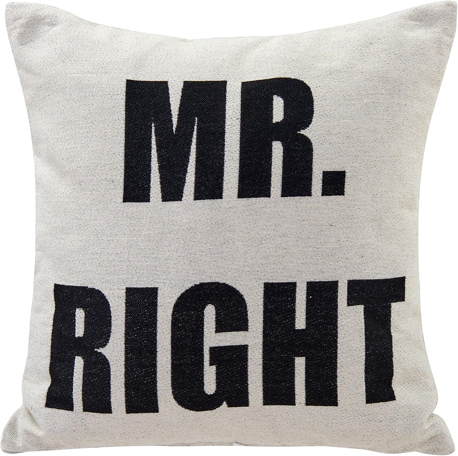 Danya B Mr. Right White Cotton Jacquard Printed Decorative Toss Throw Accent Pillow