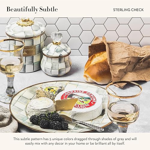 Miniatura 3 de MACKENZIE-CHILDS Azucarero con tapa esmaltada, tazón pequeño para servir con tapa, capacidad de 10 onzas, cuadros de ley gris y blanco